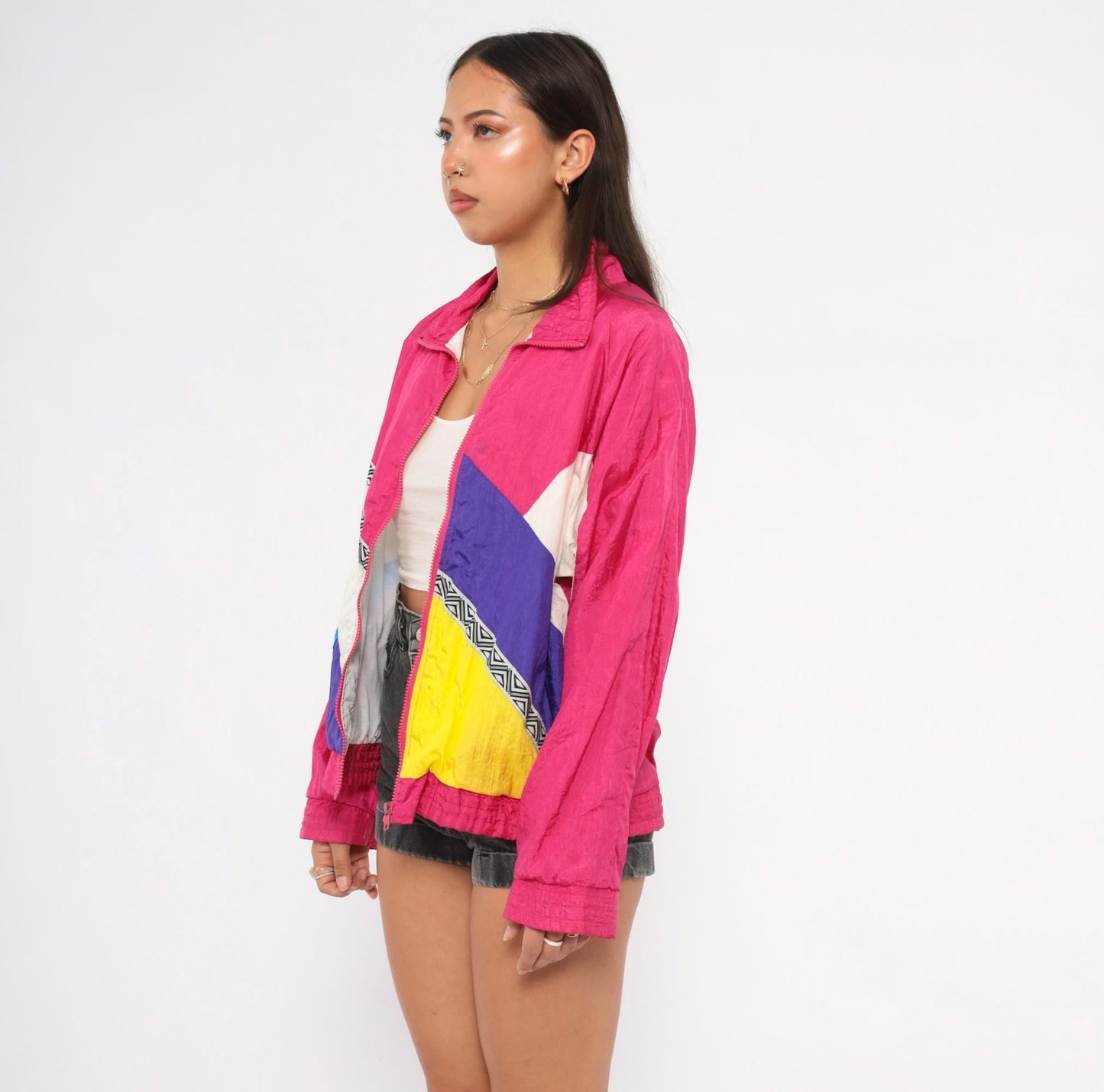 90s Longstreet Colorblock Windbreaker Hot Pink Purple Yellow Teal Small