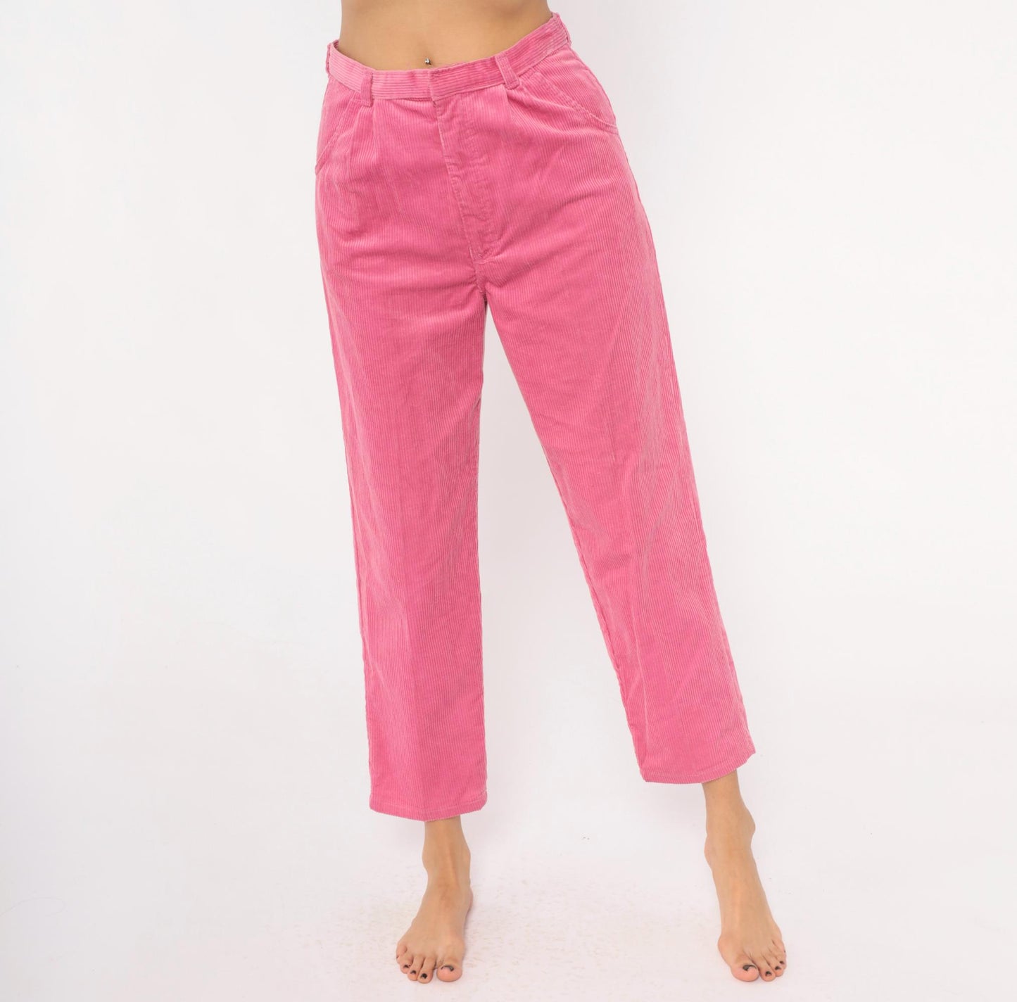 90s Sears Pretty Plus Pink Corduroy Tapered Trousers High Waist Pleated Small