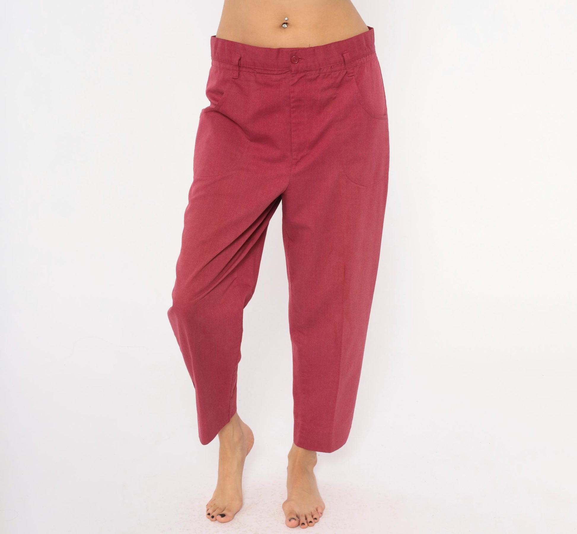 80s Double Take Burgundy Tapered Trousers Cropped Ankle Cotton Blend Women's 33