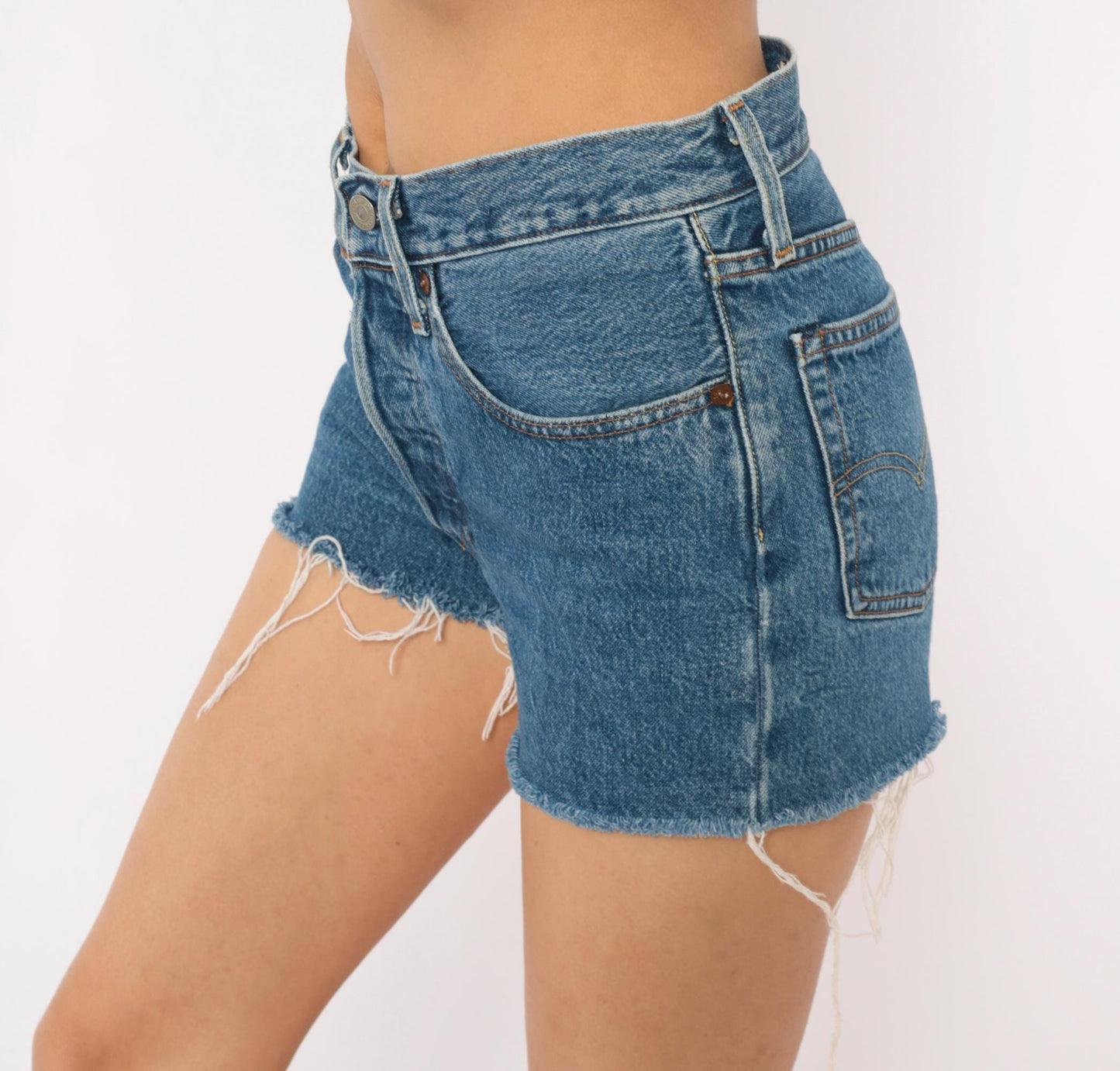 Levi's 501 Cutoff Shorts Blue Denim Button Fly High Rise Small
