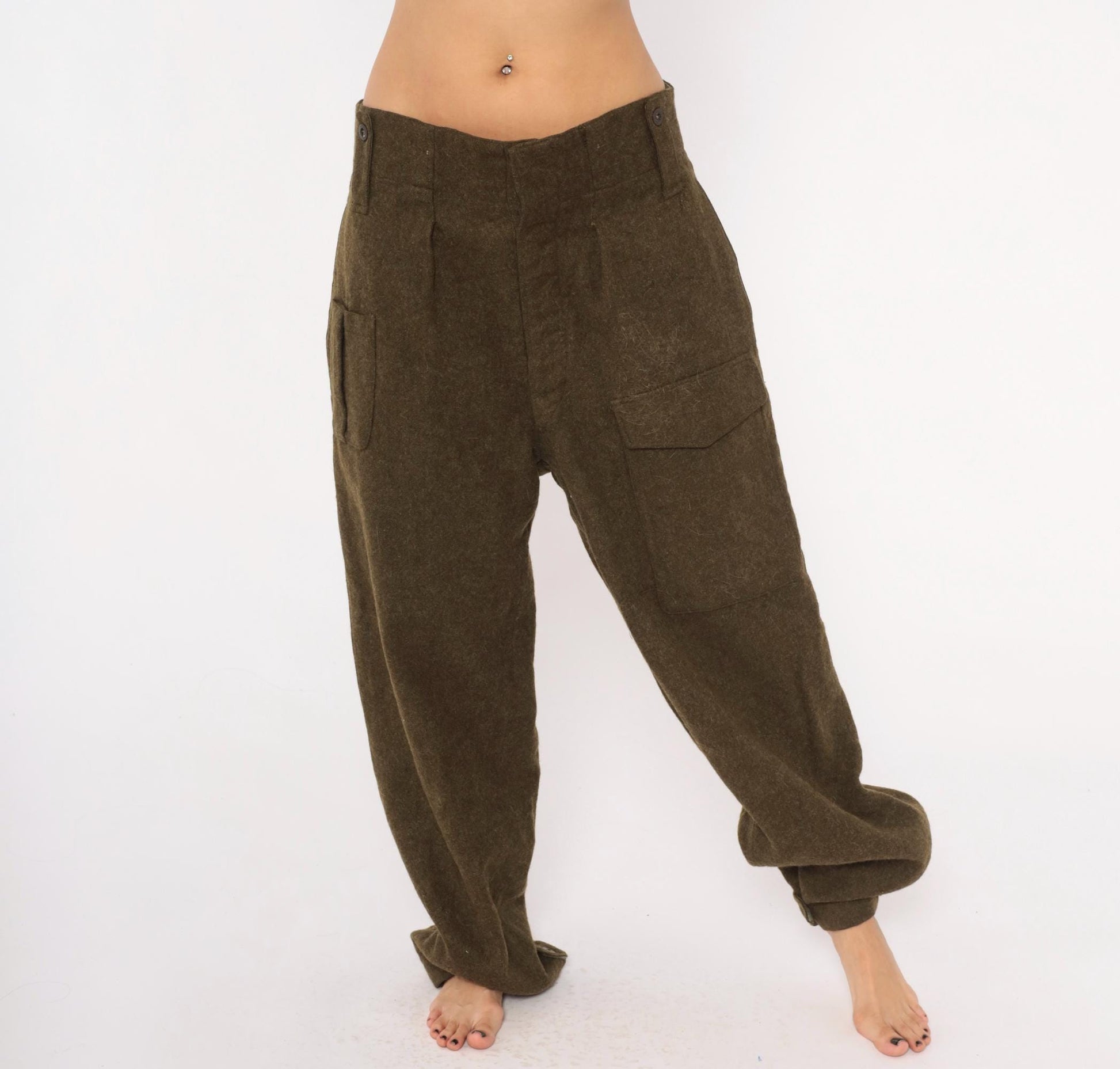 1950s Motecht Wool Military Trousers Olive High Rise Cargo Pants 34x31