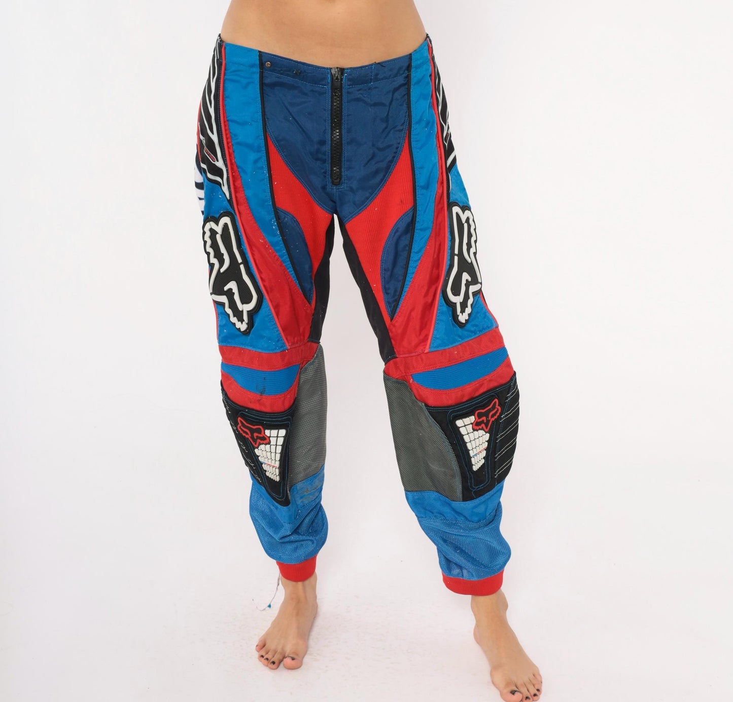 90s Fox Racing Motocross Pants Blue Red Black Colour-Block MX Trousers Large