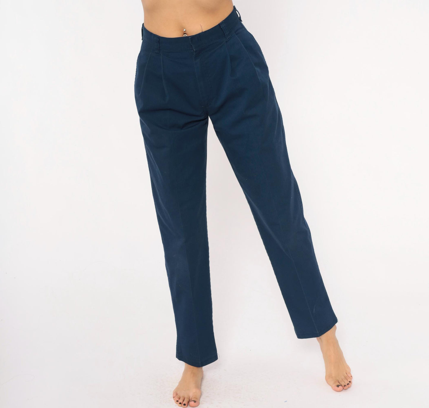 80s Mark Twain Navy Pleated Trousers High Waist Tapered Ankle Length Small