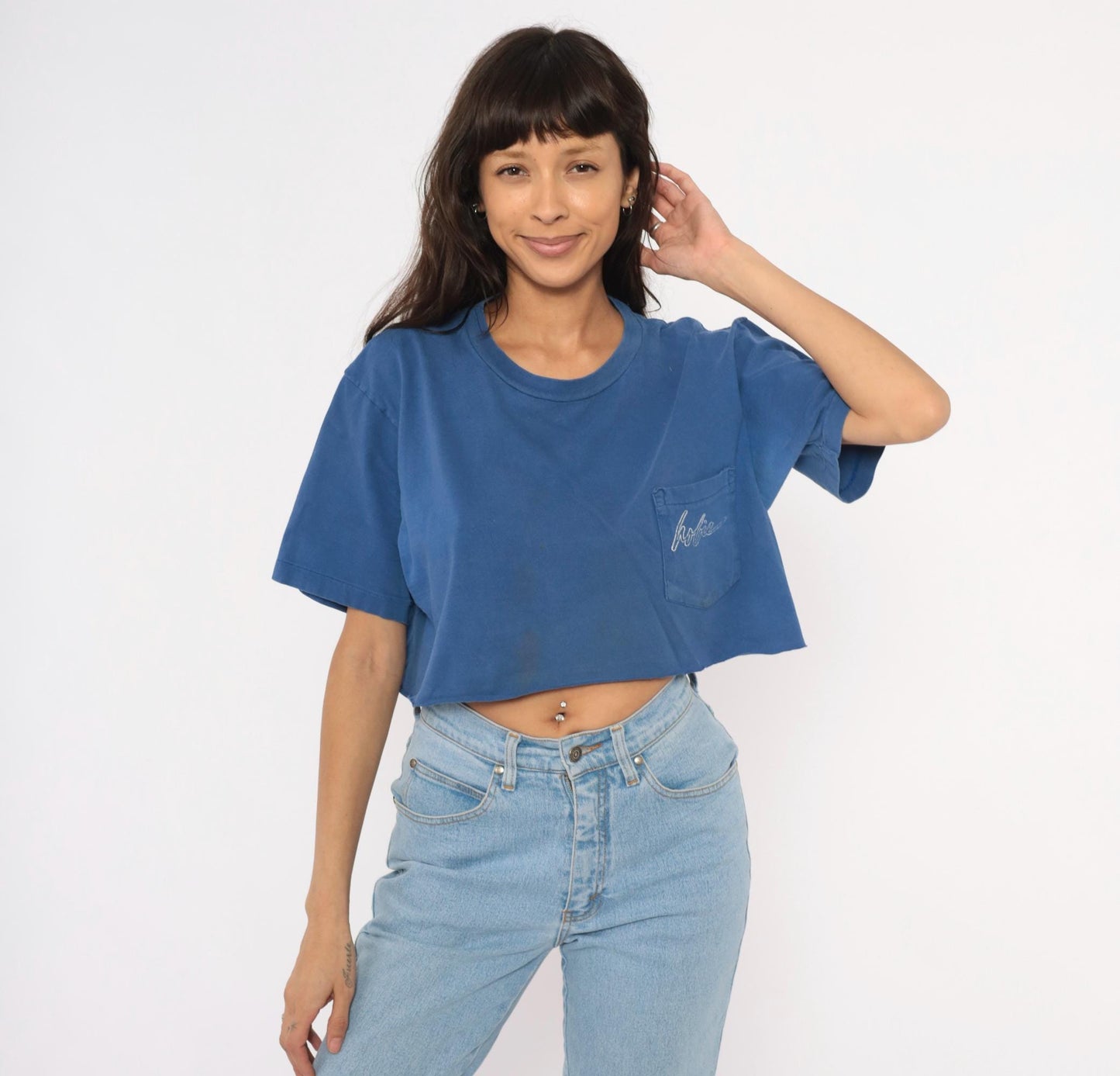 90s Hobie Surf Graphic Crop Tee Cobalt Blue Cotton Medium