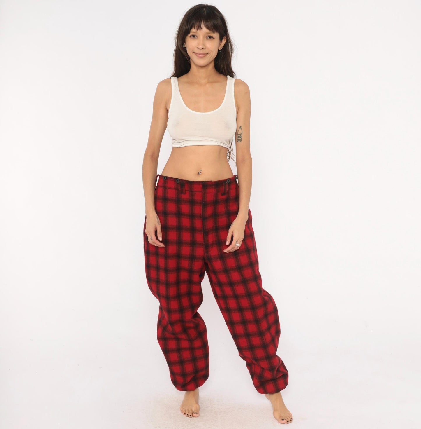 Woolrich Buffalo Plaid Wool Pants 80s Red Black Straight Leg Extra Large XL