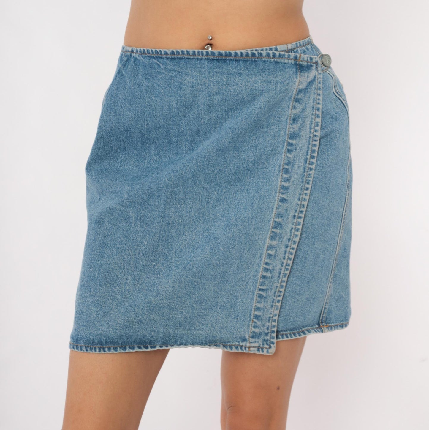 90s Calvin Klein Denim Mini Skirt Light Wash Blue A-Line Small S