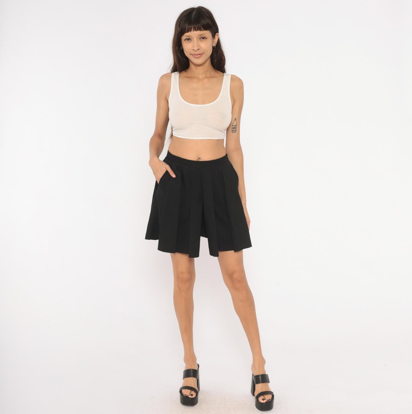 J. Crew 2000s Black Box Pleat Mini Skirt Flared A-Line Preppy Extra Small XS
