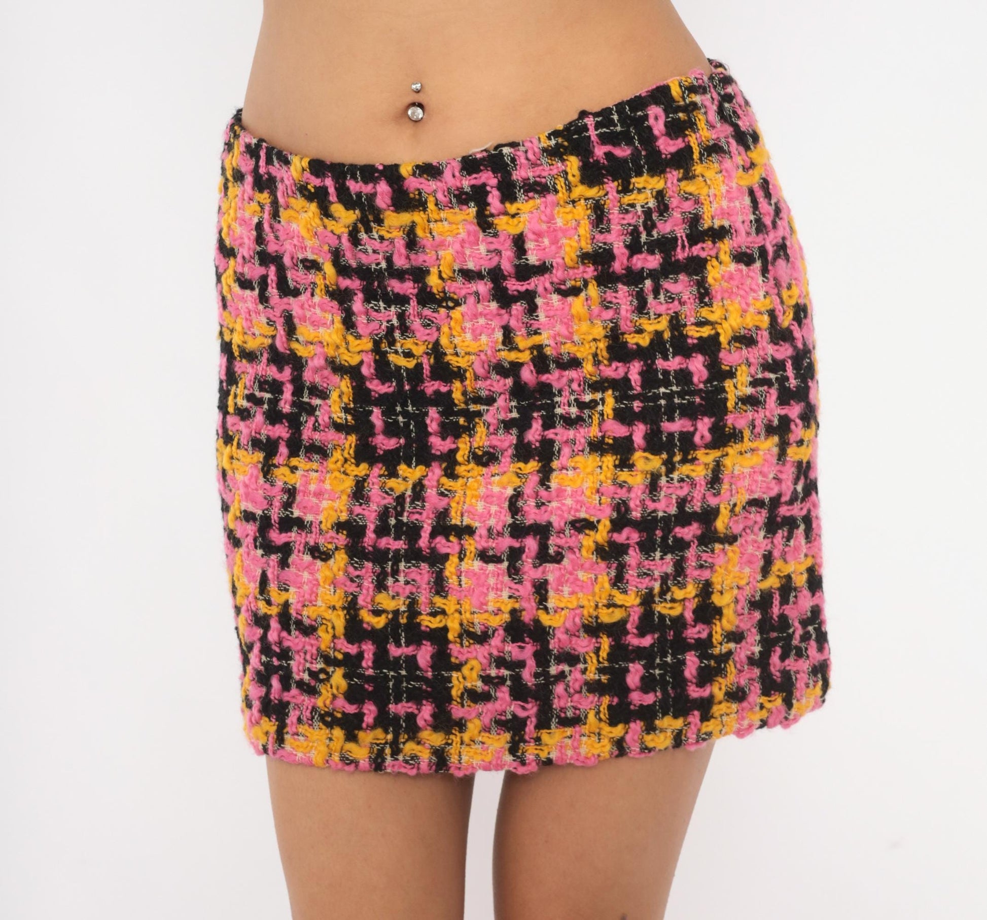 70s Milly Pink Houndstooth Tweed Mini Skirt Wool Plaid Small S