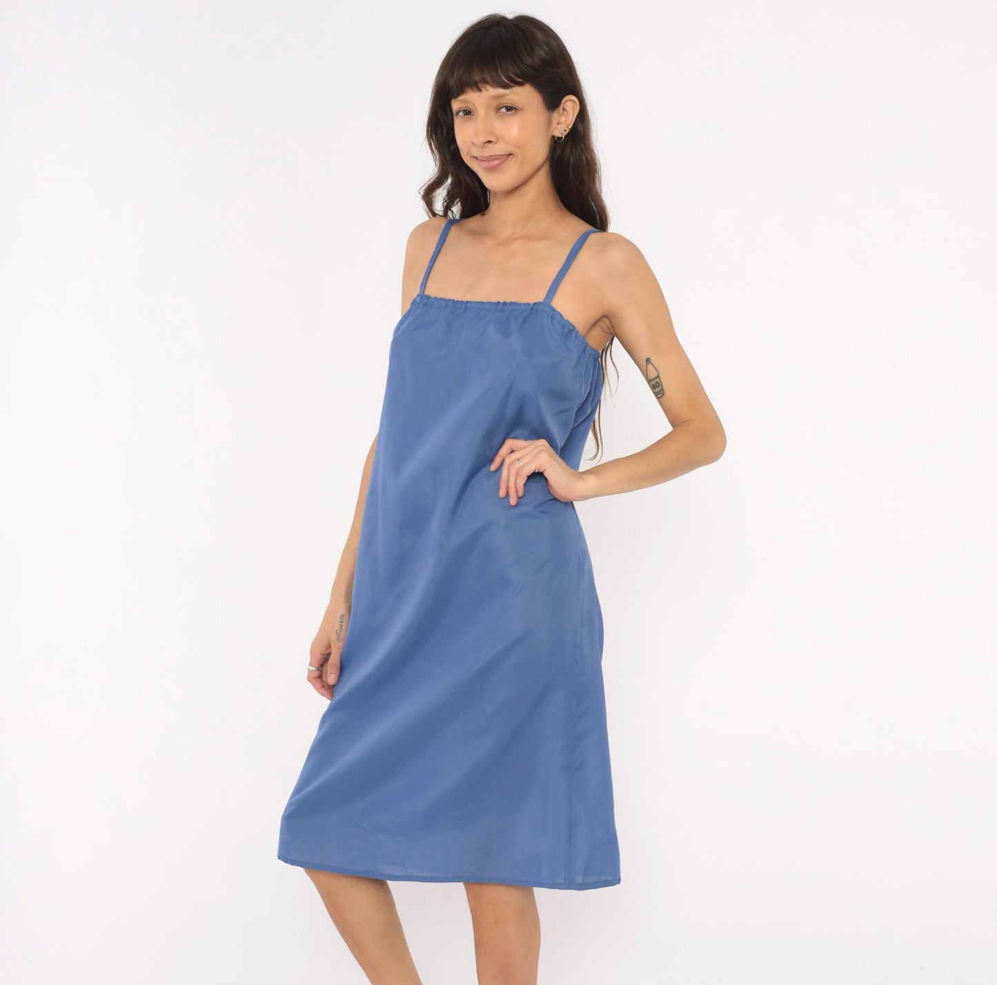 80s Periwinkle Blue Slip Dress Spaghetti Strap Knee-Length Cami Small