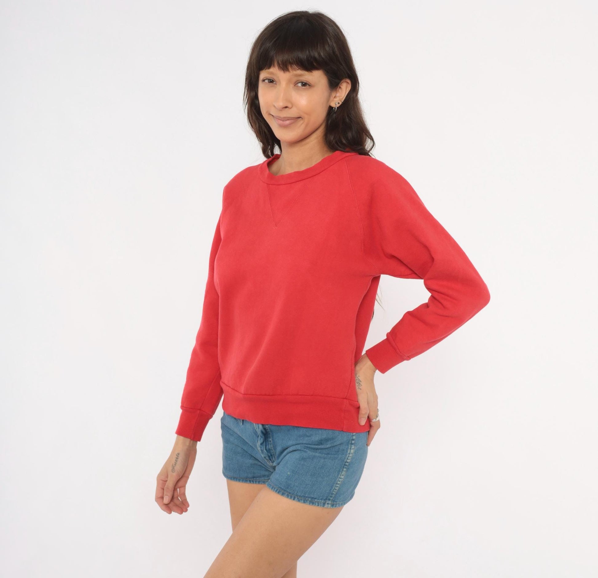 80s Firenze Red Crewneck Sweatshirt Raglan Sleeve Cotton Pullover Medium M