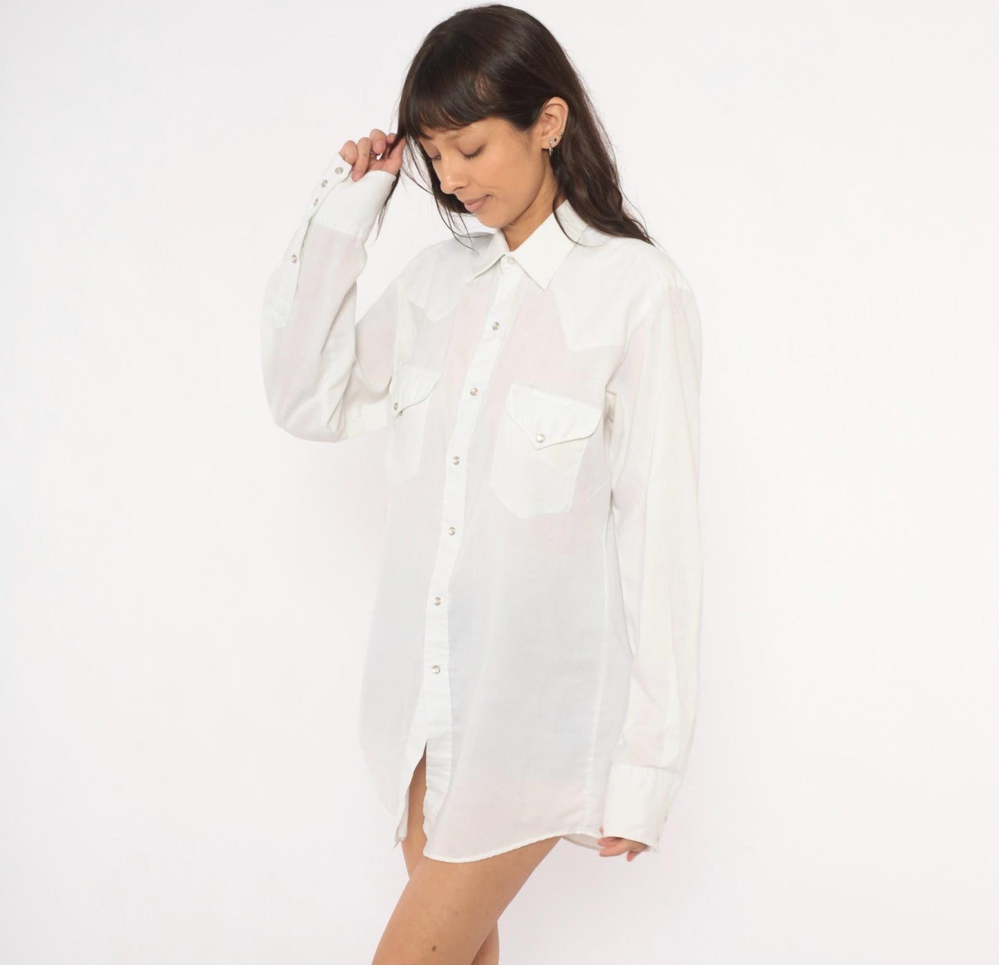 90s Miller Western Wear Pearl Snap Shirt White Cotton Yoke Extra Large XL
