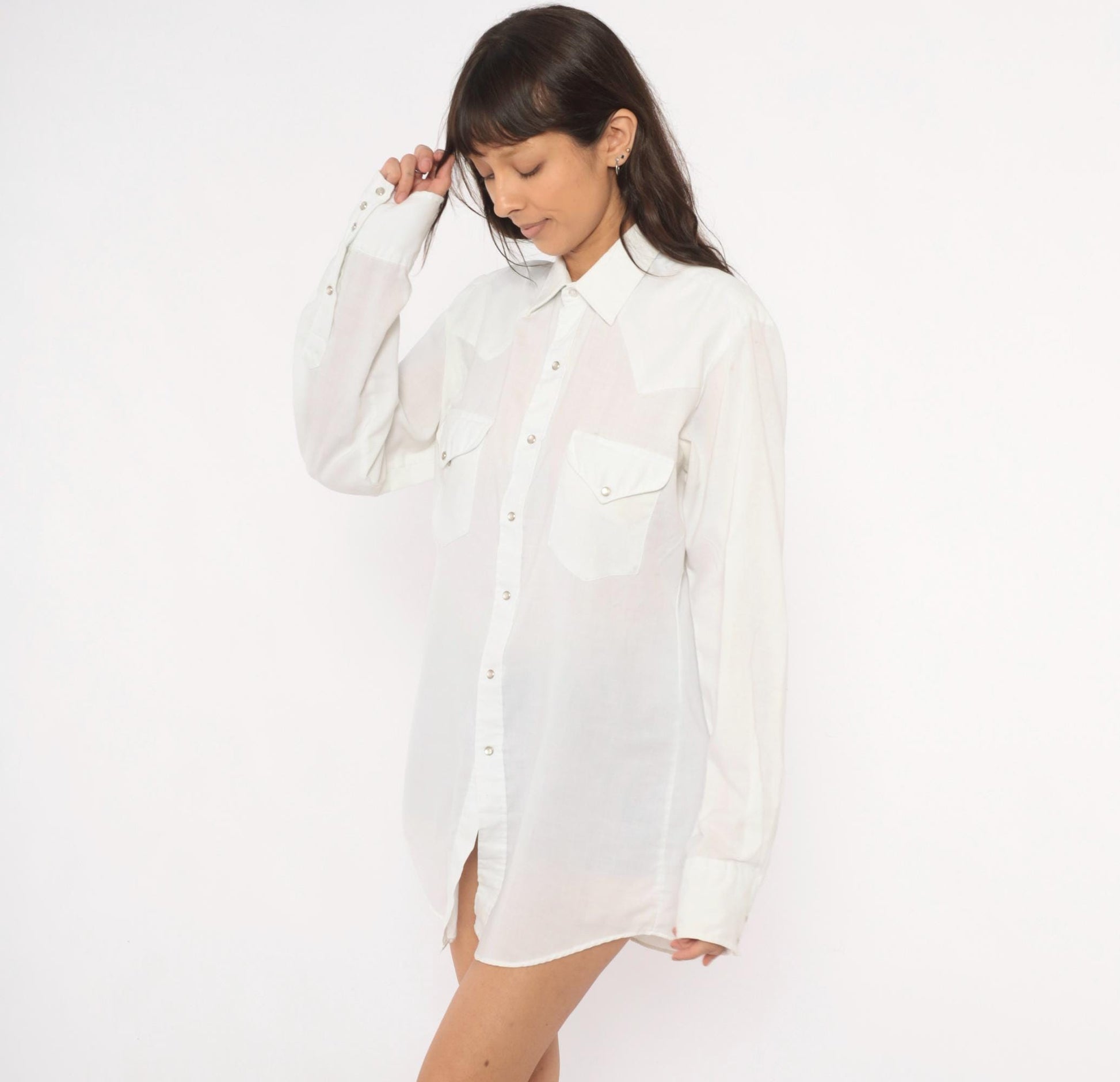 90s Miller Western Wear Pearl Snap Shirt White Cotton Yoke Extra Large XL