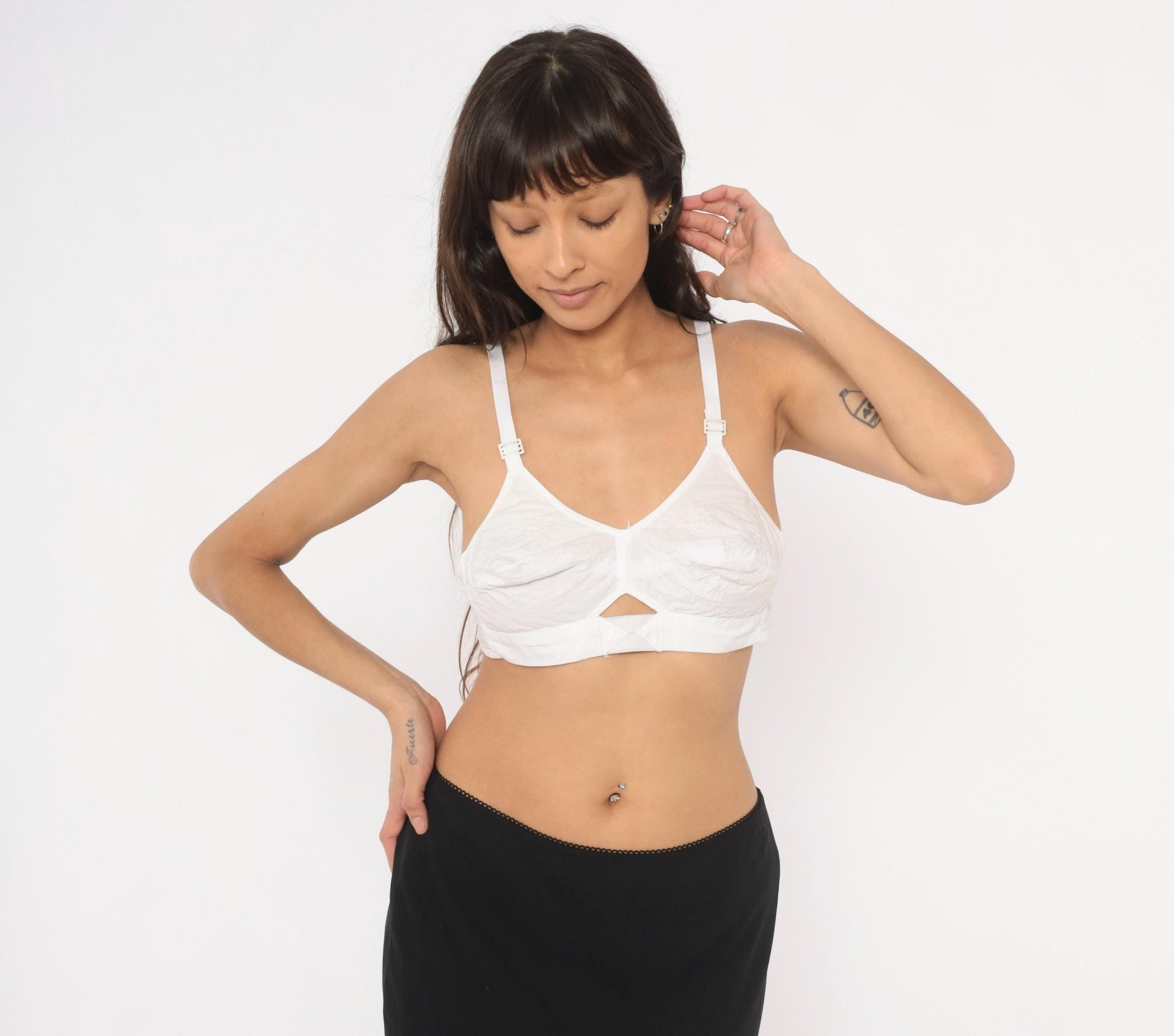 80s Anchors White Cotton Bra Pointed Cup Bullet Bra Medium