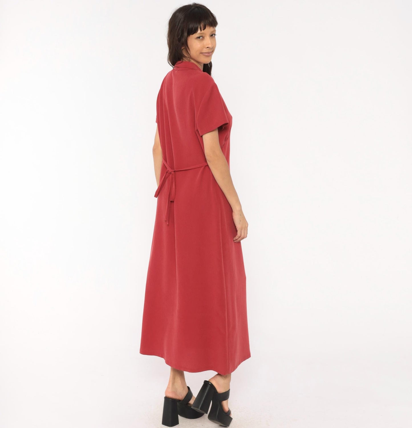90s Liz Claiborne Burgundy Maxi Shirtdress Notched Collar Button Front Extra Large