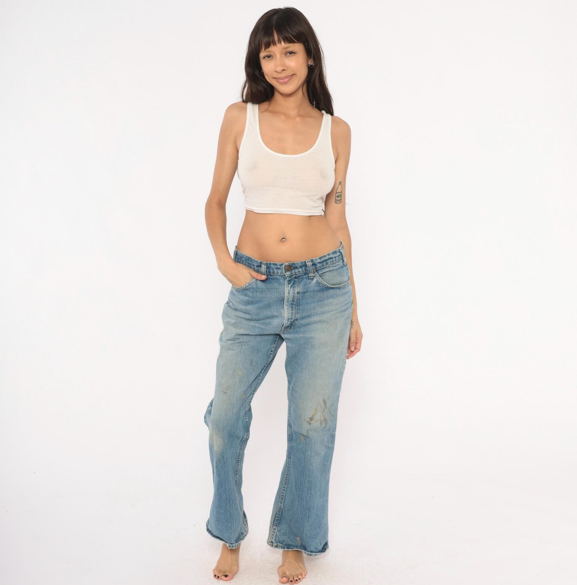 Y2K Levi's Orange Tab Flare Jeans Light Blue Distressed Low Rise 34x31