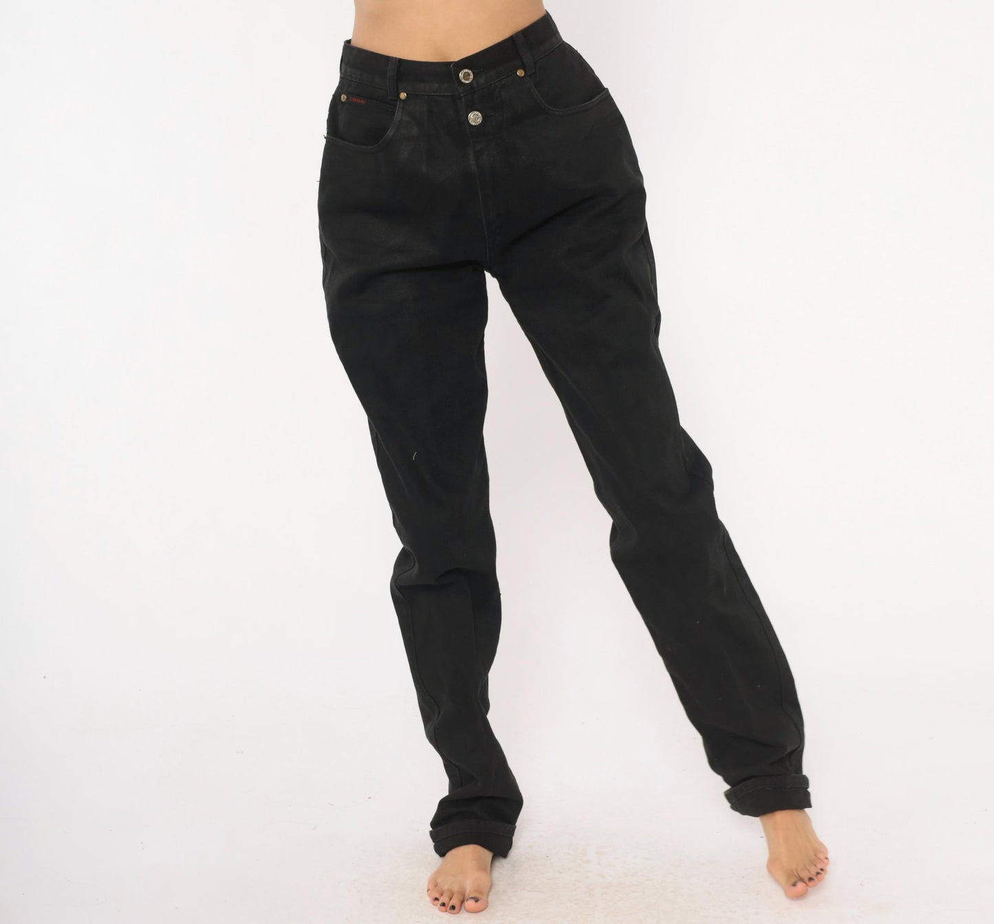 90s Lawman Western Black Denim High Waist Straight Leg Mom Jean Small