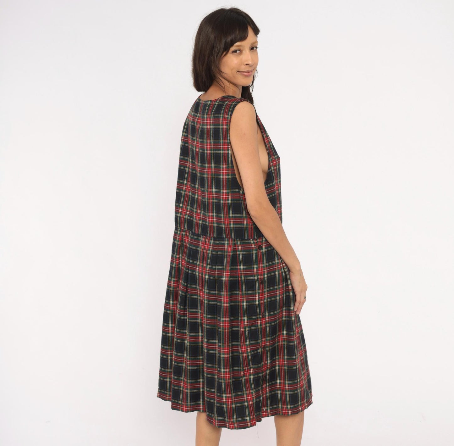 90s Baxter & Wells Plaid Jumper Dress Navy Red Green Tartan Large L