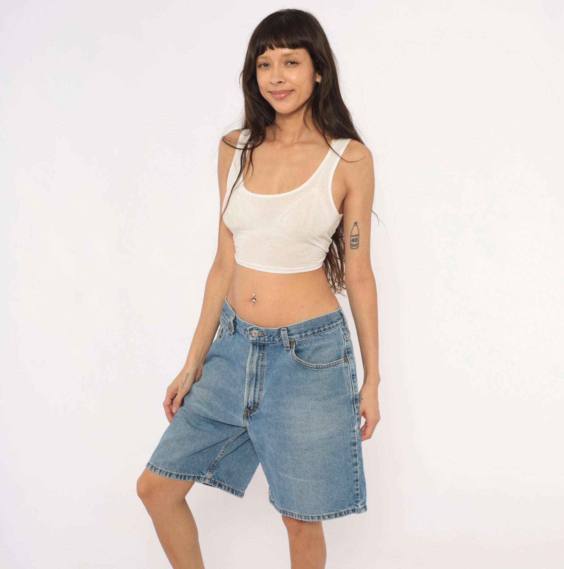 Levi's 550 Light Wash Denim Shorts Knee-Length Relaxed Fit 2000s W36