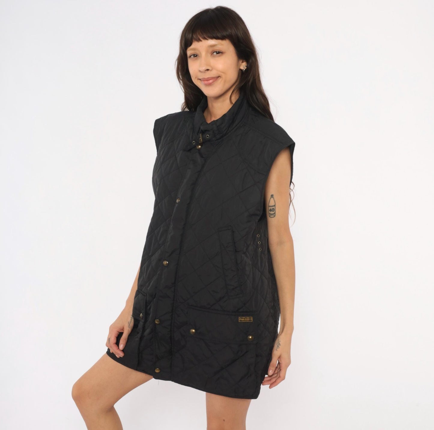 Polo Ralph Lauren Black Quilted Vest Diamond Stitch Snap Front Extra Large XL
