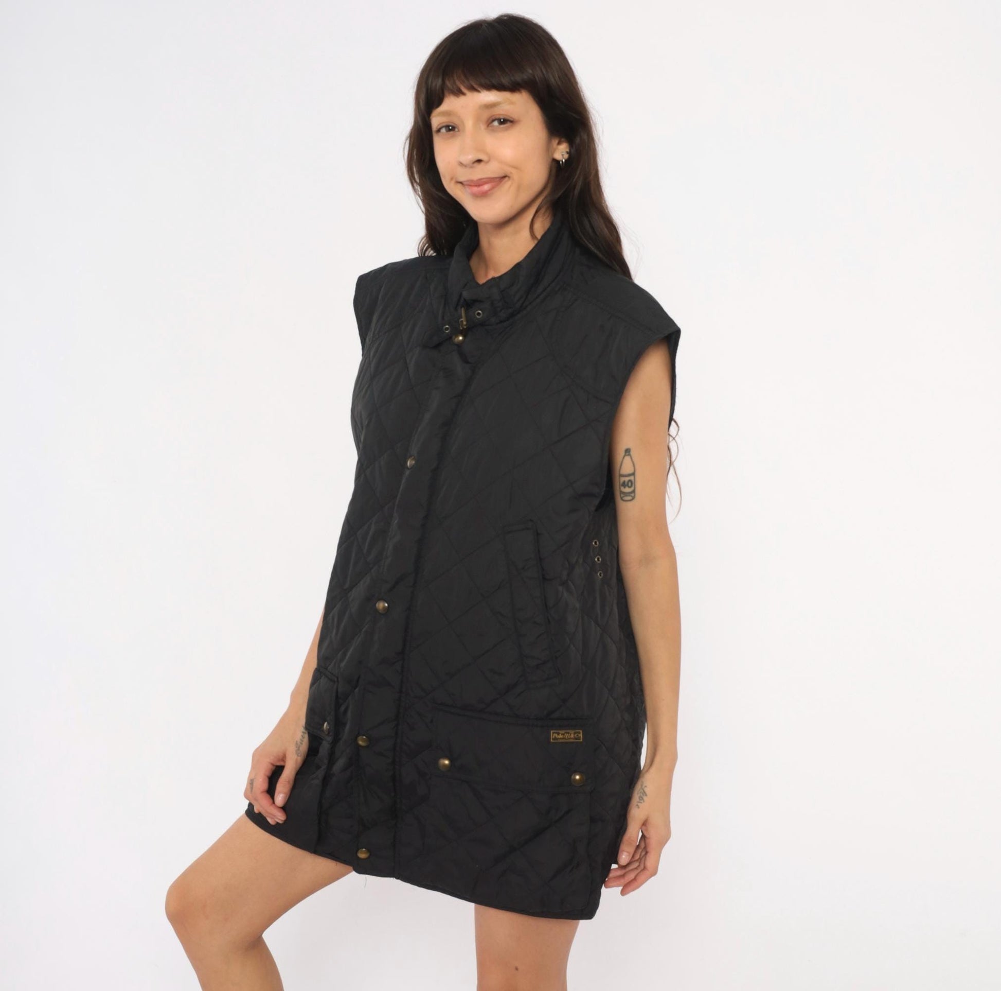 Polo Ralph Lauren Black Quilted Vest Diamond Stitch Snap Front Extra Large XL