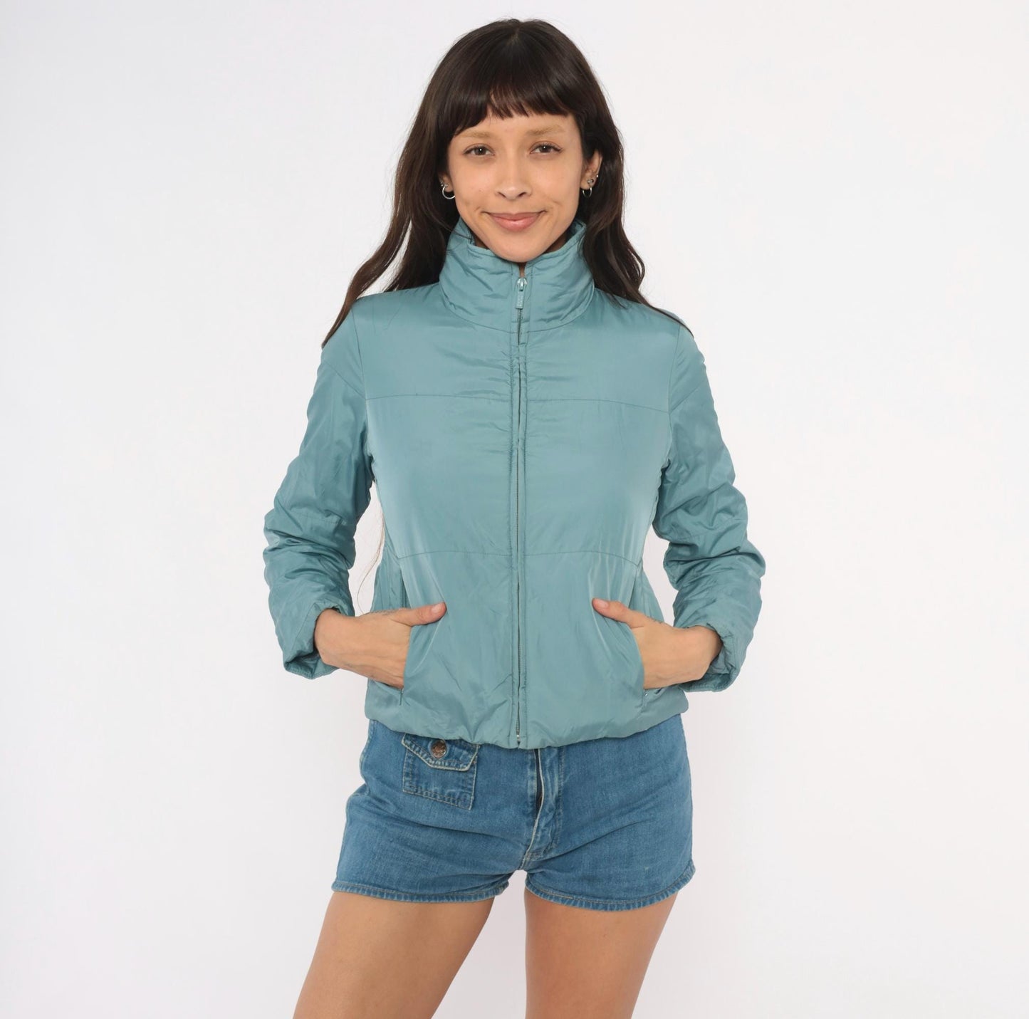 2000s Banana Republic Puffer Zip Jacket Slate Blue Cropped XS