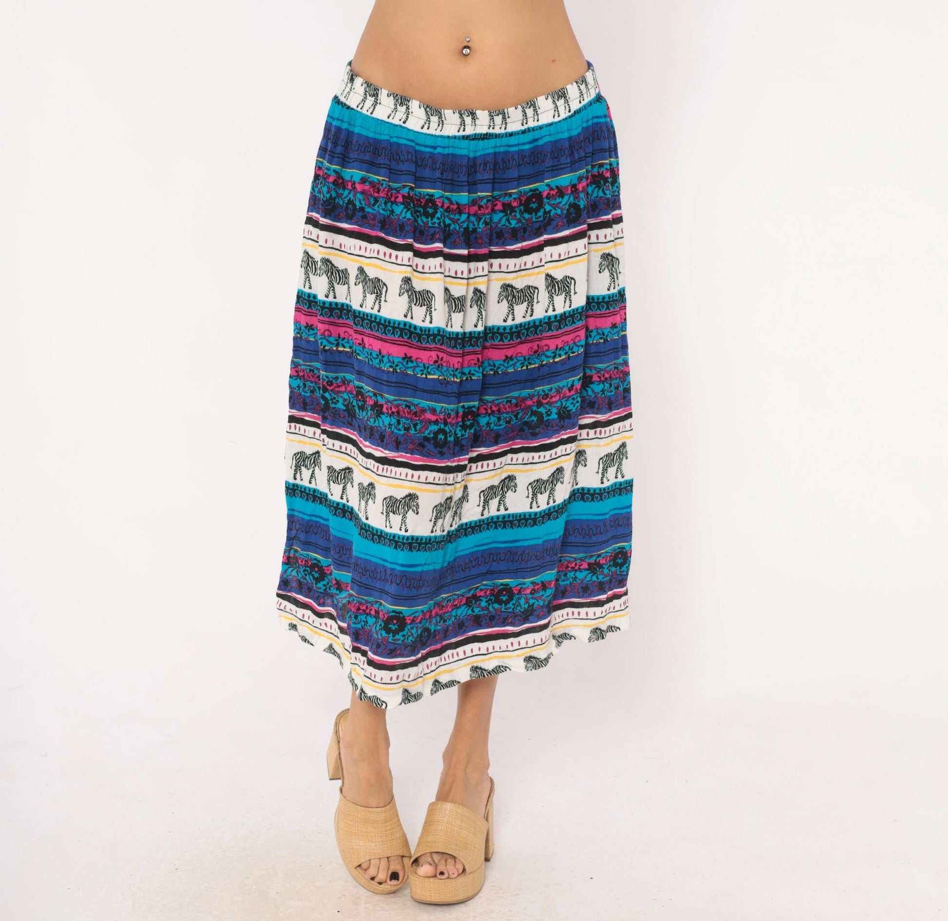 90s Sharon Anthony Zebra Print Midi Skirt Plus Size XXL Teal Magenta