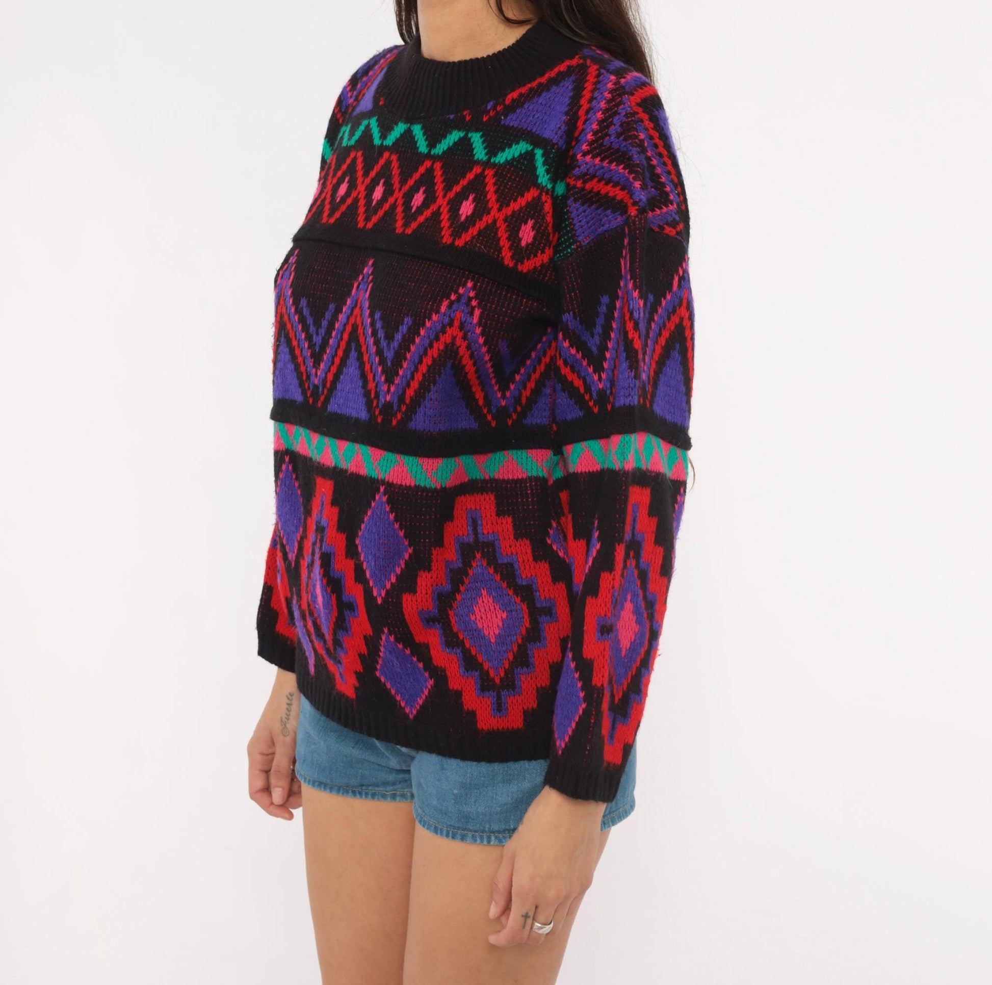90s Croquet Club Southwestern Geometric Knit Pullover Small S