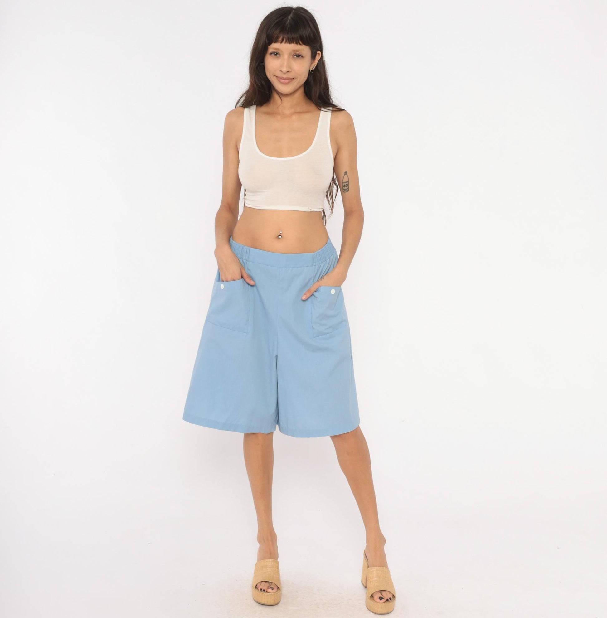 80s Haband Sky Blue Culottes Wide Leg Shorts Palazzo Pants Extra Large XL