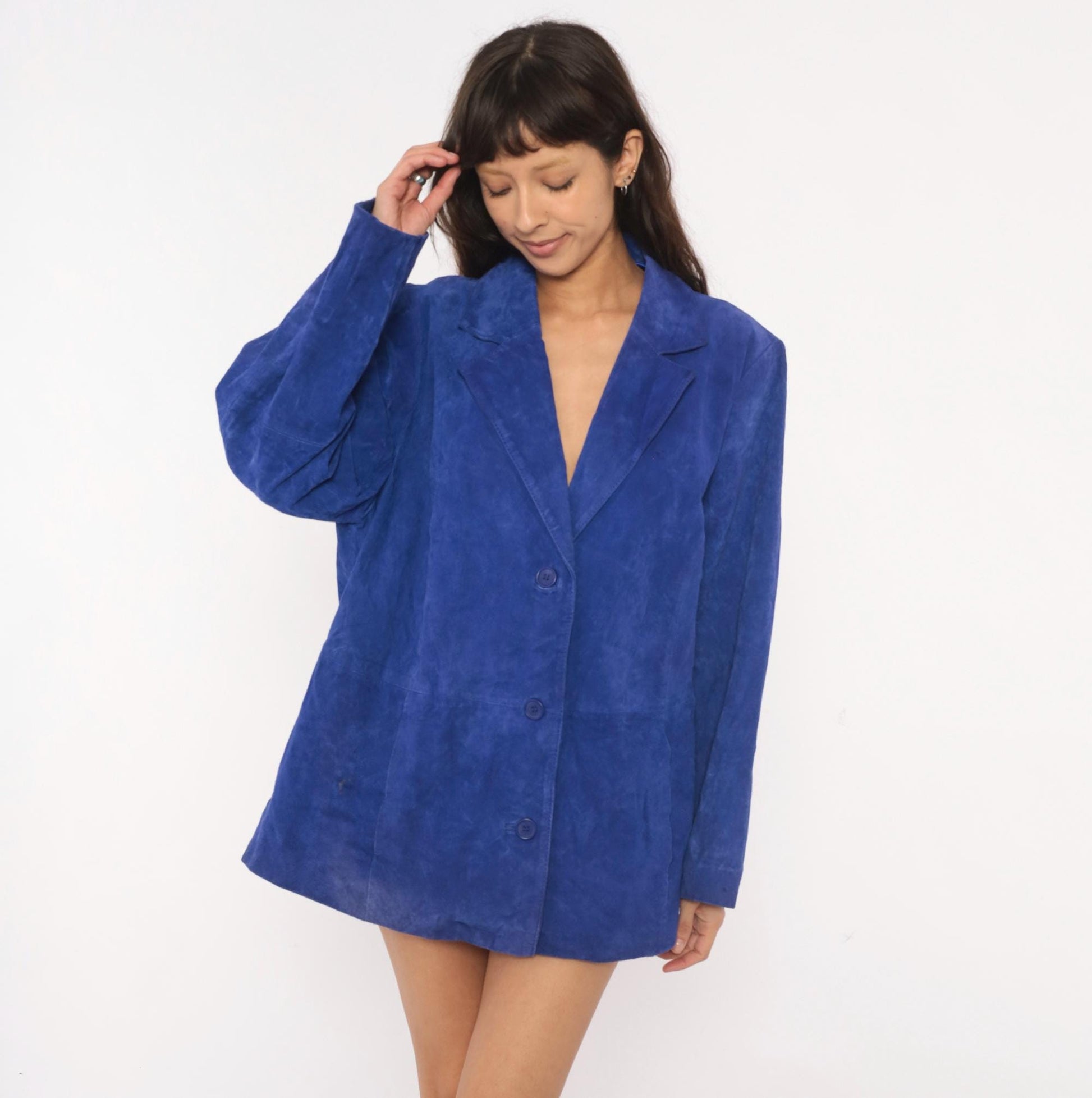 2000s Jessica London Cobalt Suede Blazer Three Button Jacket Plus Size XXL