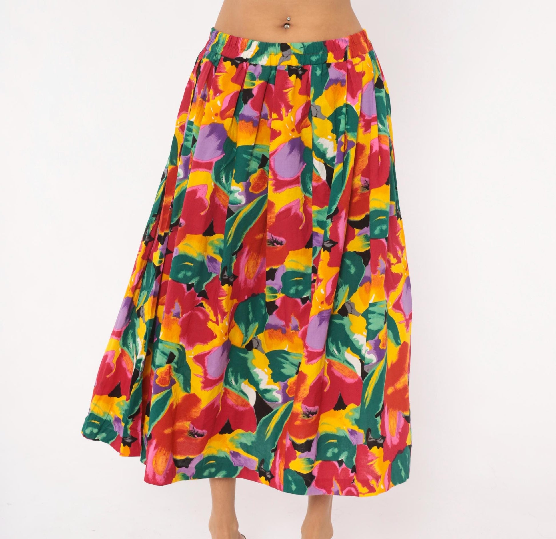 90s Success Dress Watercolor Floral Midi Skirt Multicolor Black Medium