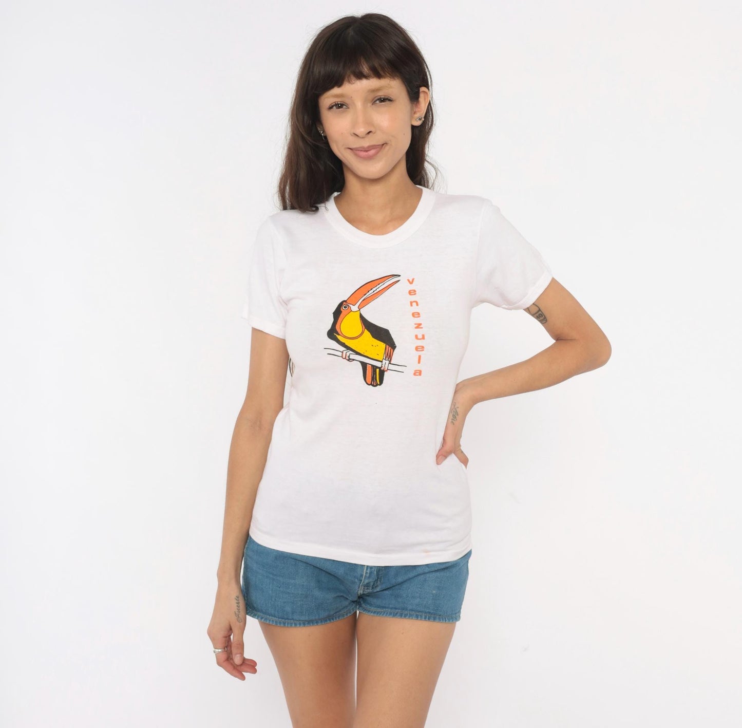 2000s Venezuela Toucan Graphic Baby Tee White Cotton Extra Small XS