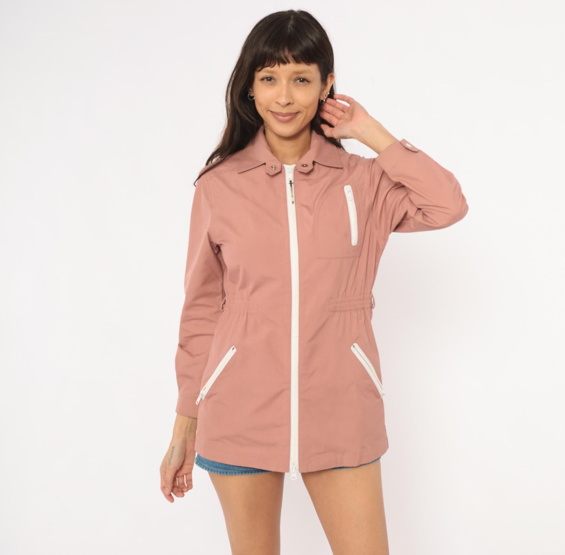 80s London Fog Dusty Rose Cotton Anorak Jacket White Collar XS