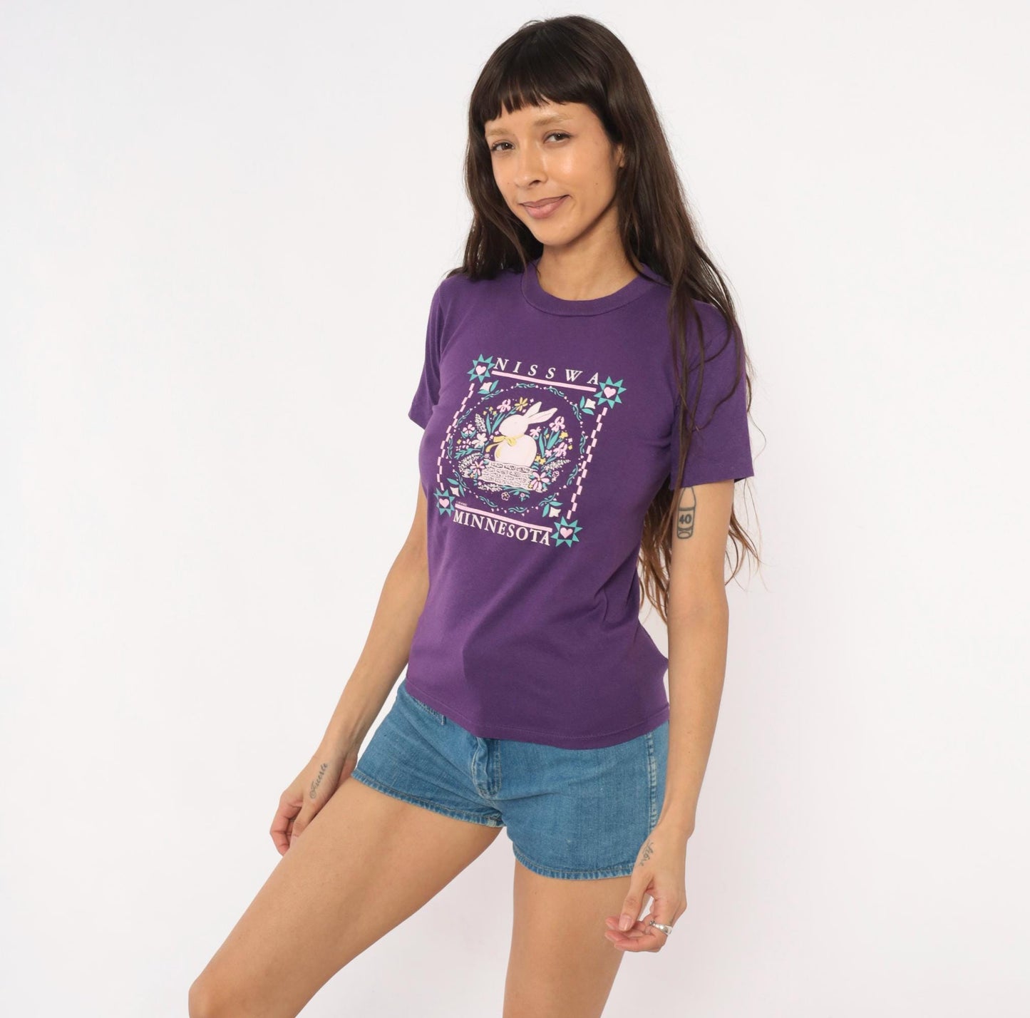 90s Nisswa Minnesota Bunny Graphic Tee Purple Cotton Jerzees Extra Small