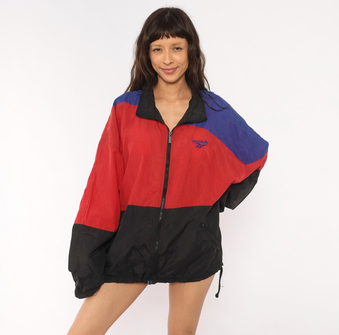 90s Reebok Windbreaker Colorblock Red Purple Black Jacket Extra Large XL
