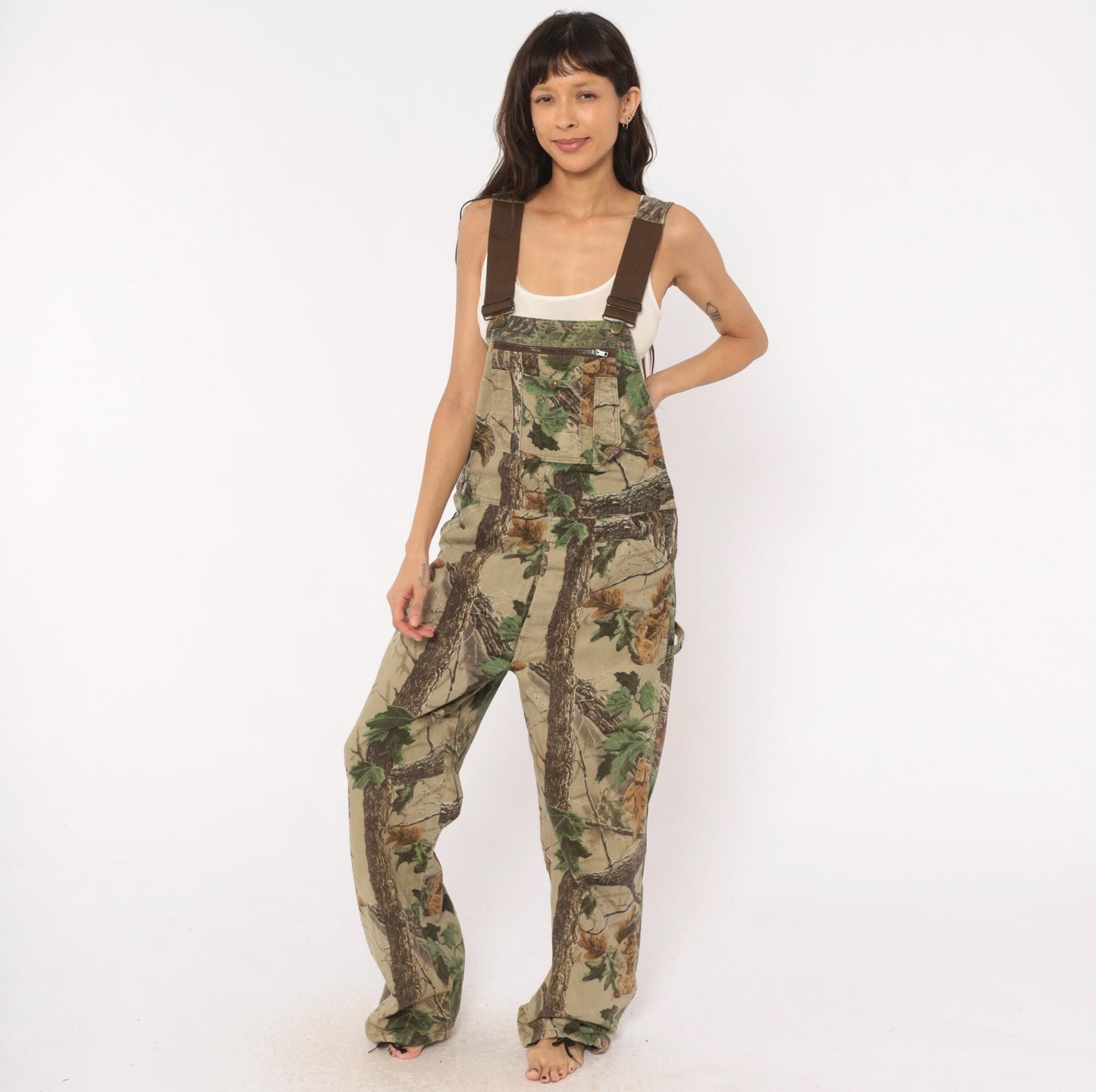 90s Realtree Camo Bib Overalls Walls Woodland Tree Leaf Cotton 34x32