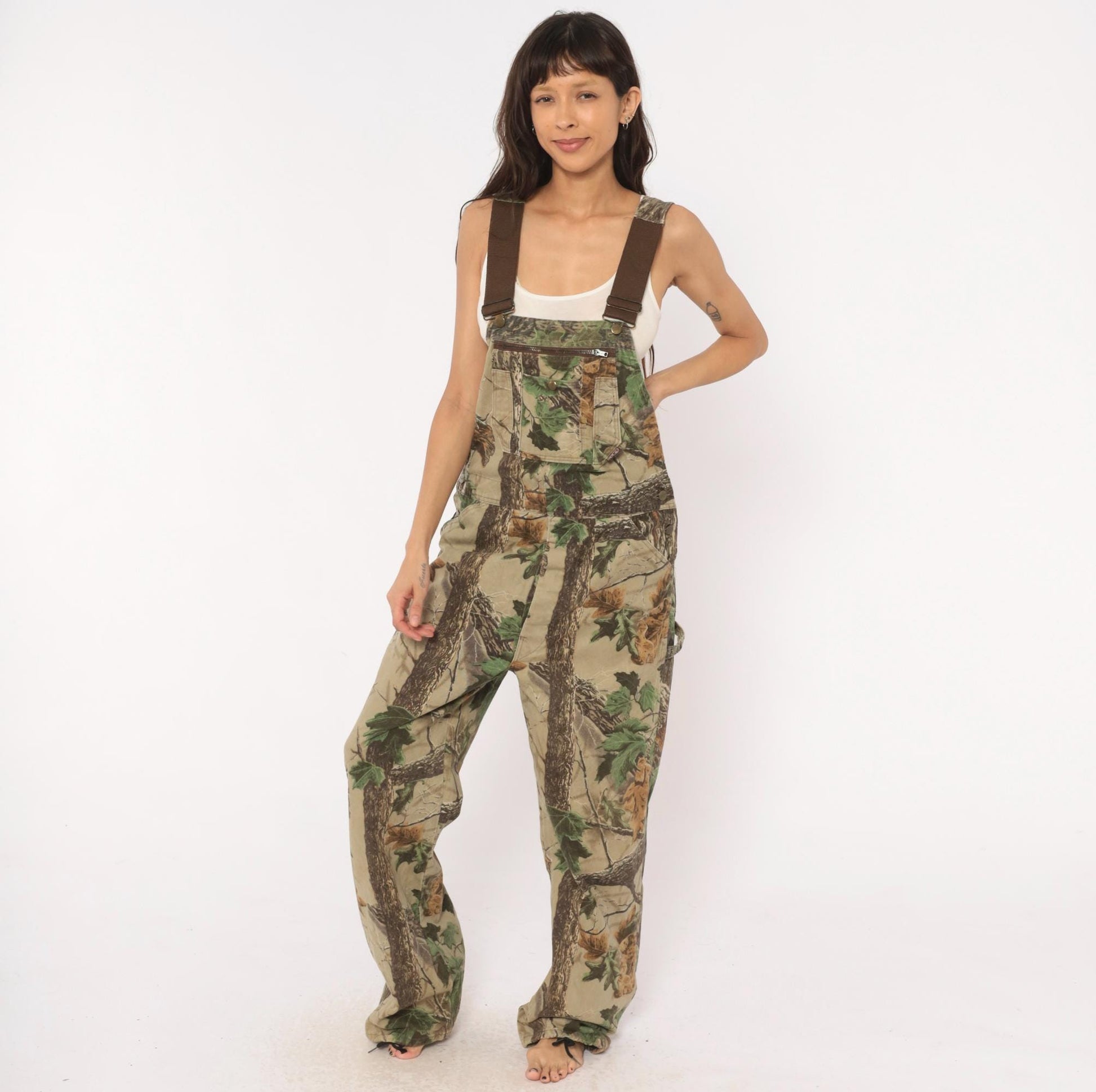 90s Realtree Camo Bib Overalls Walls Woodland Tree Leaf Cotton 34x32