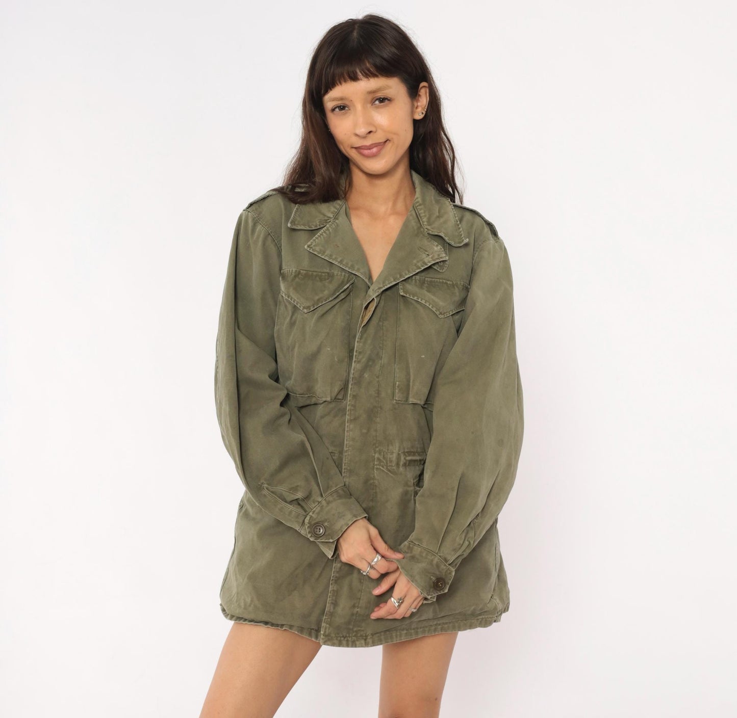1950s Military Field Jacket Olive Drab Cotton Army Green Medium