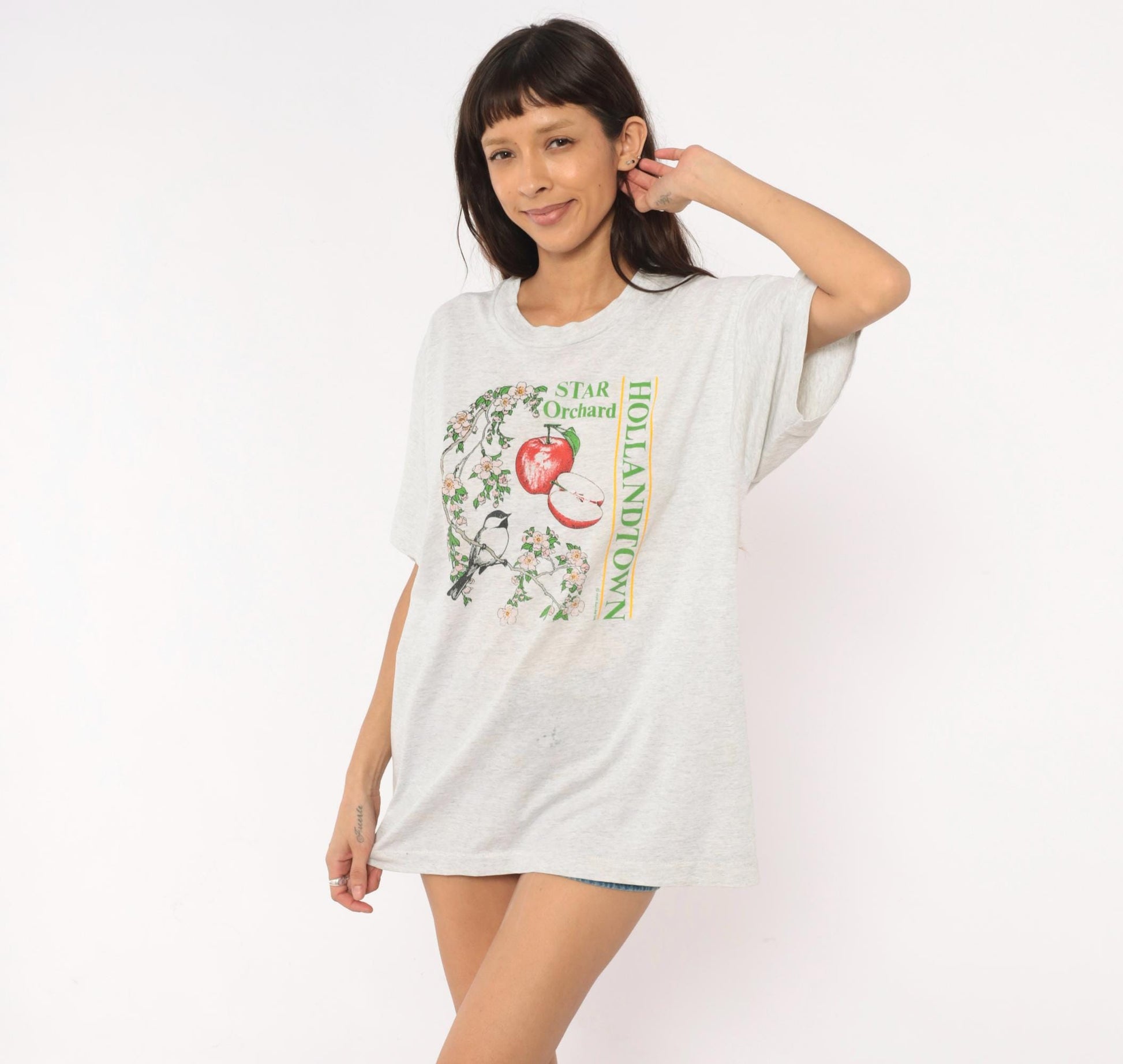 90s Screen Stars Best Apple Blossom Chickadee Graphic Tee Grey Extra Large XL