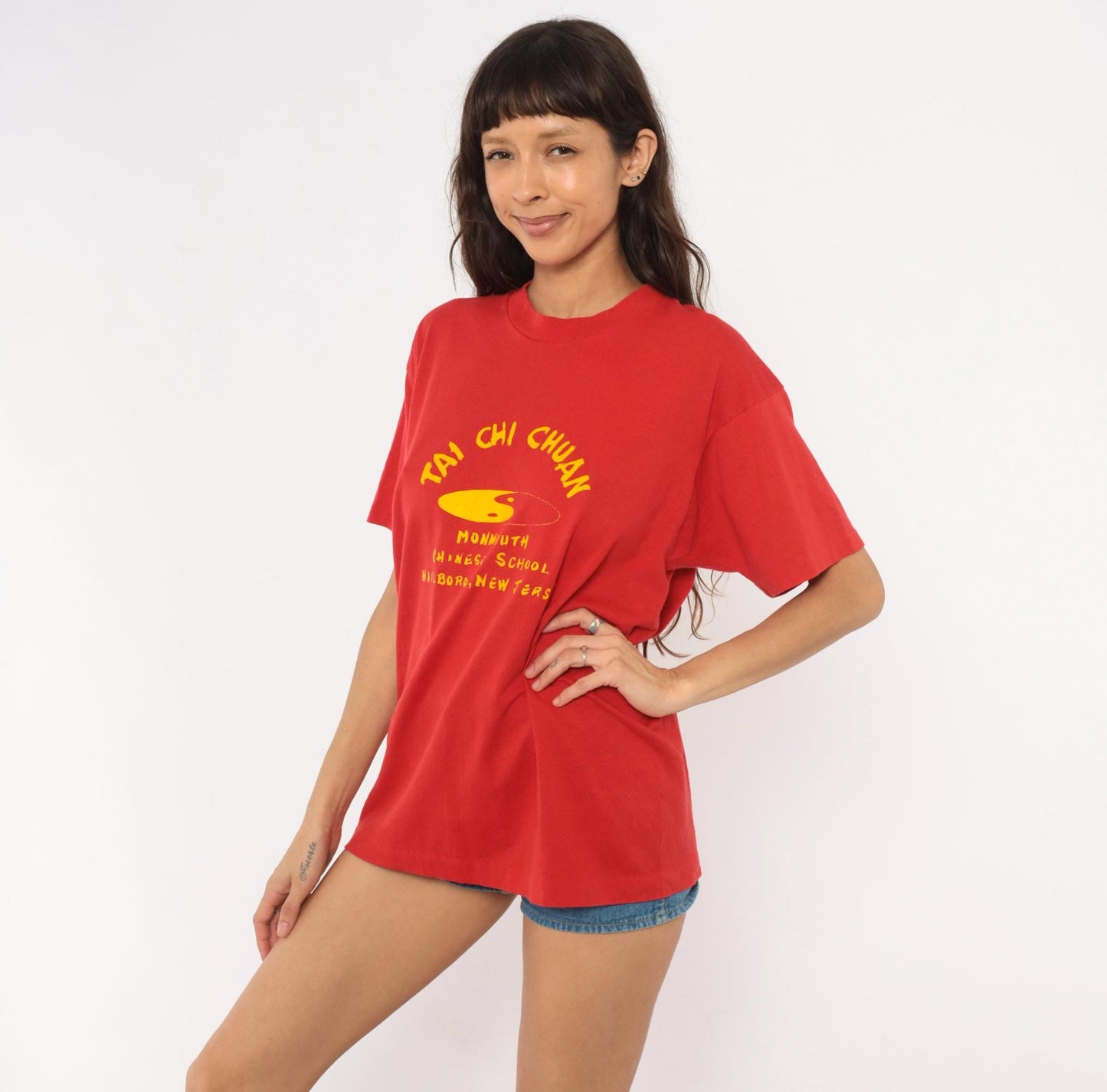 90s Screen Stars Tai Chi Chuan Graphic Tee Red Yellow Yin Yang Extra Large XL