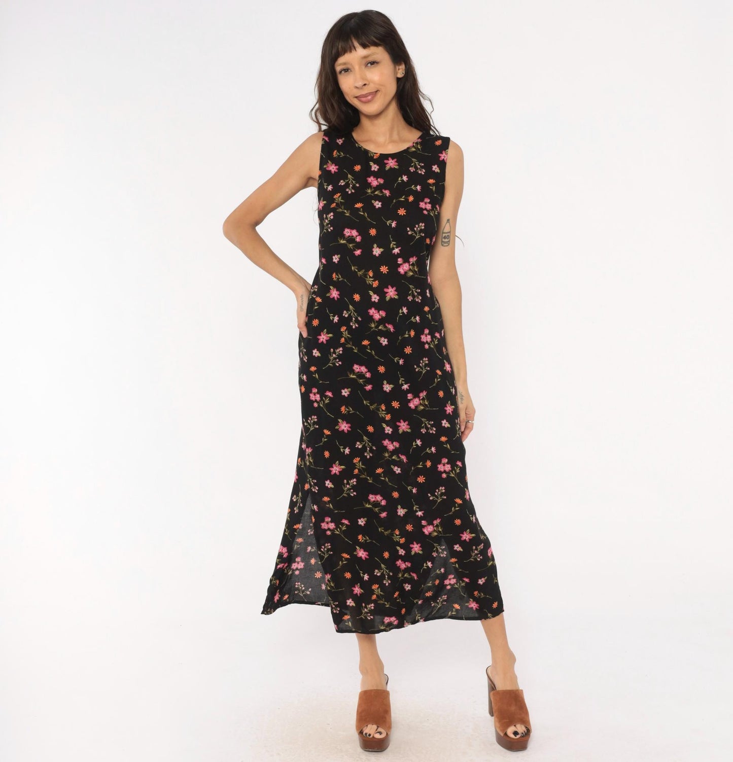 90s Casual Corner Annex Black Floral Maxi Dress Sleeveless Small