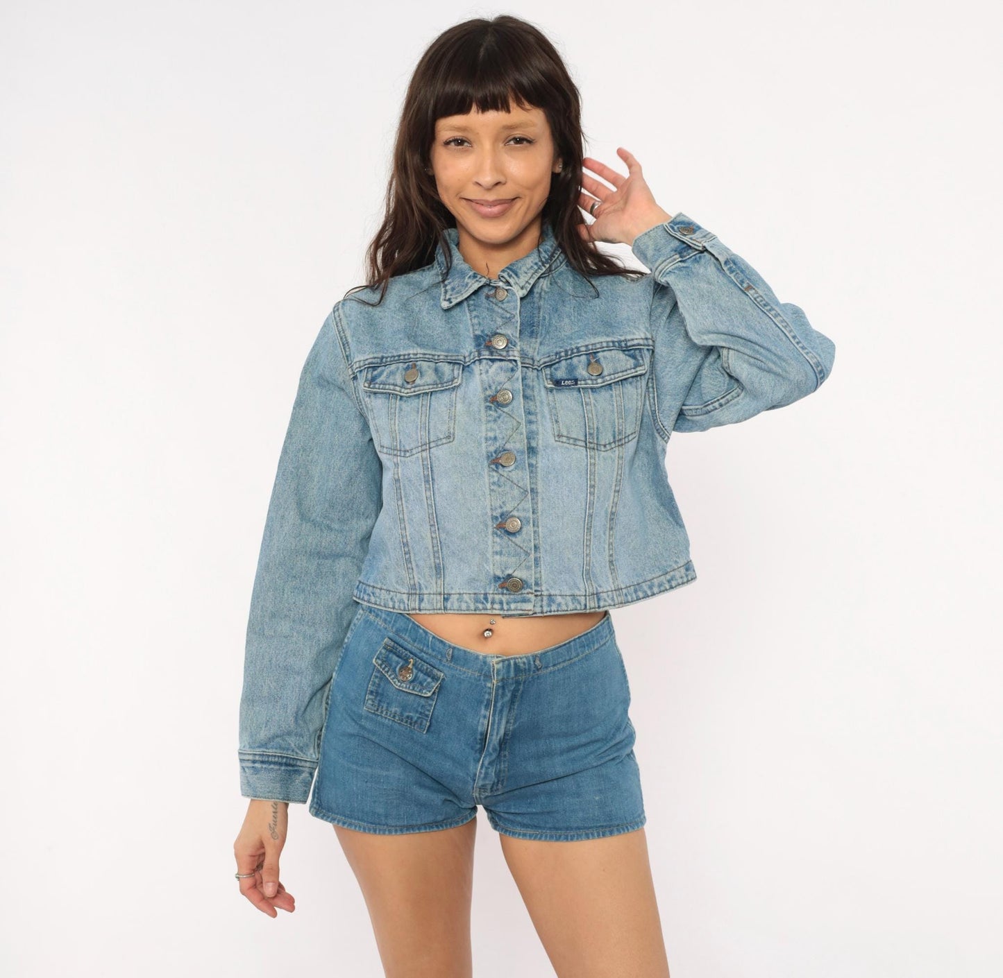 90s Lee Cropped Denim Jacket Light Wash Blue Cotton Trucker Small S