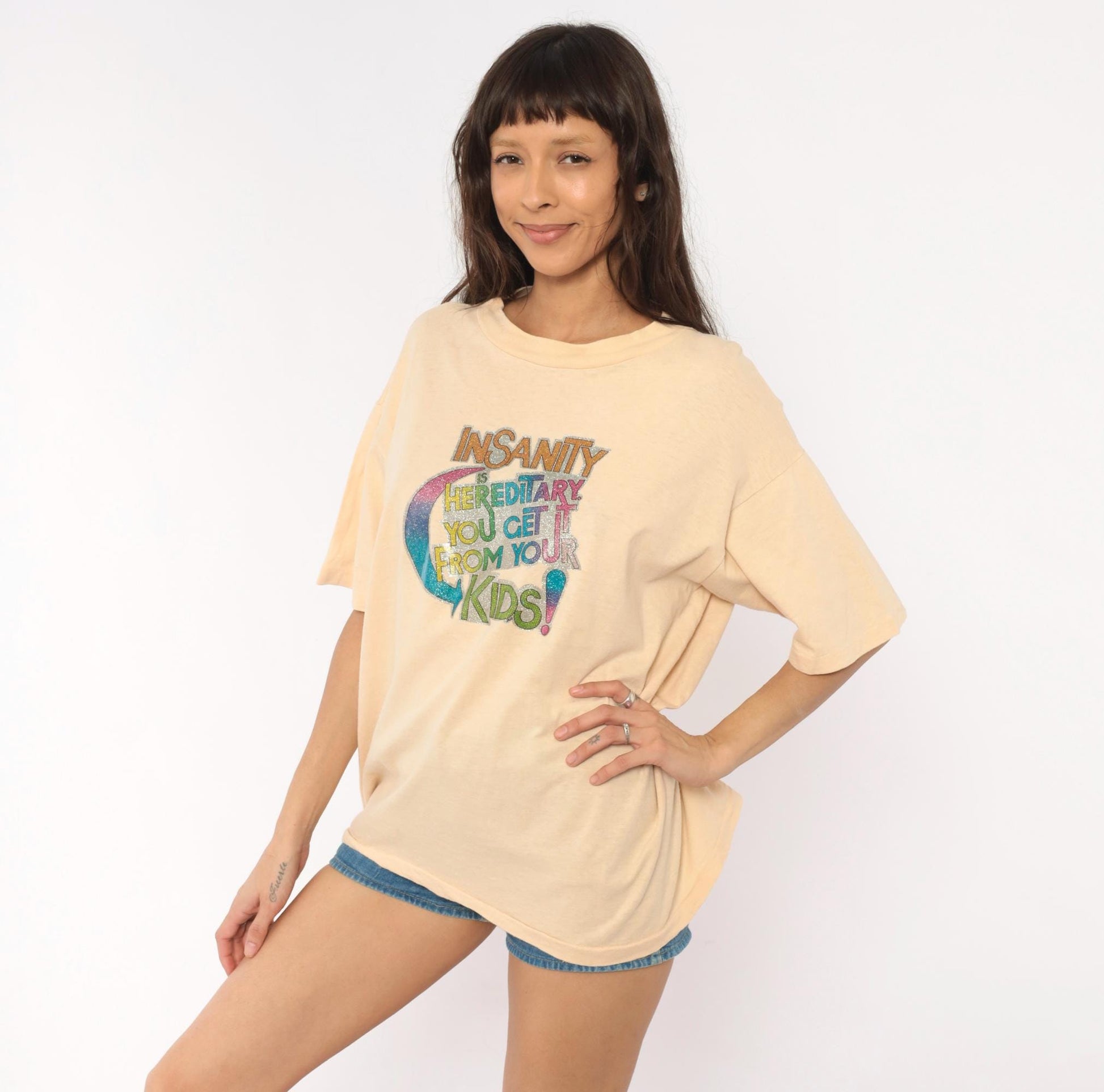 90s Anvil Graphic Tee Insanity Hereditary Kids Peach Cotton Extra Large