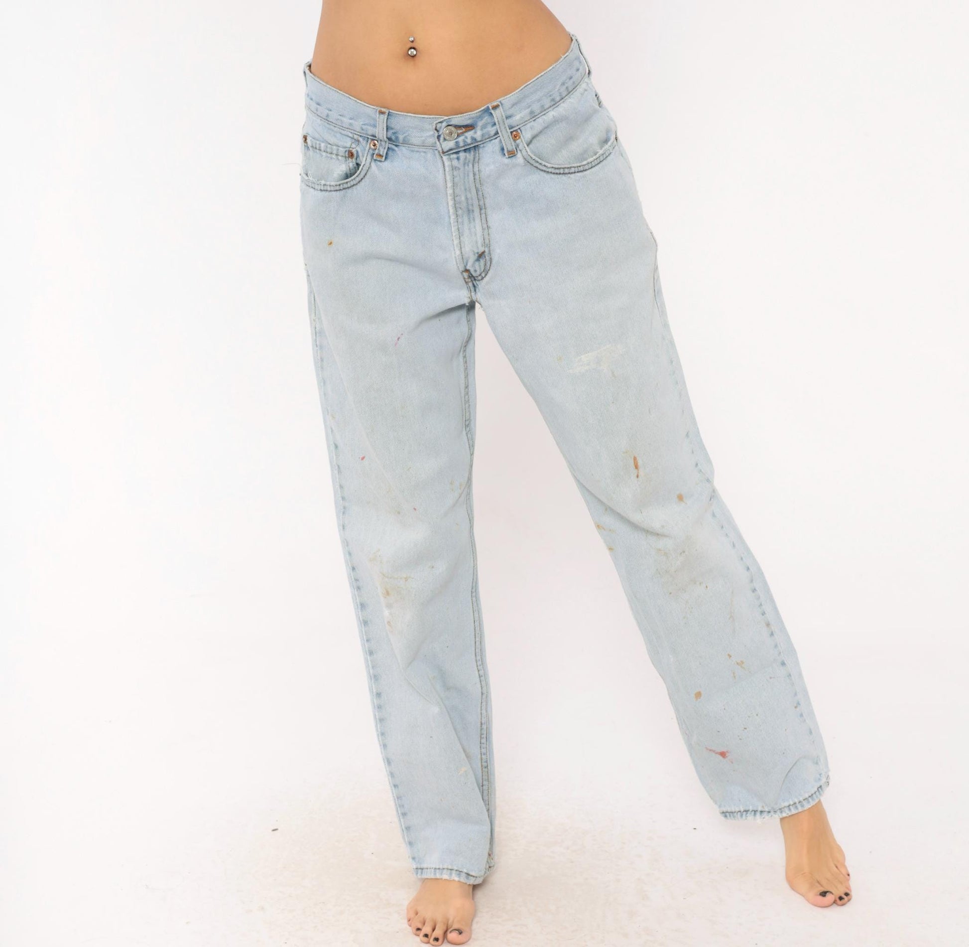 90s Levi's 550 Light Wash Straight Leg Jeans Distressed Blue 32x32