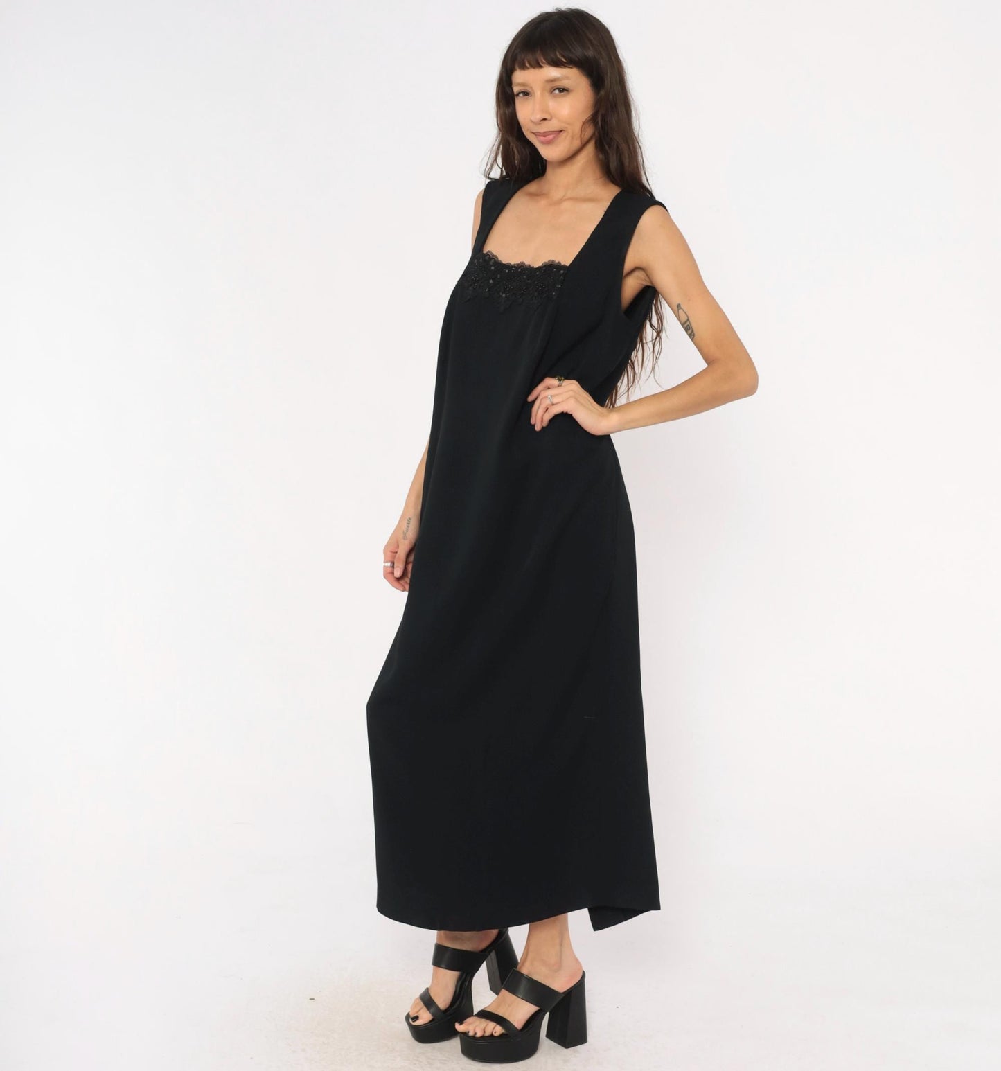 90s R&M Richards Black Sequin Lace Maxi Dress Plus Size 1X
