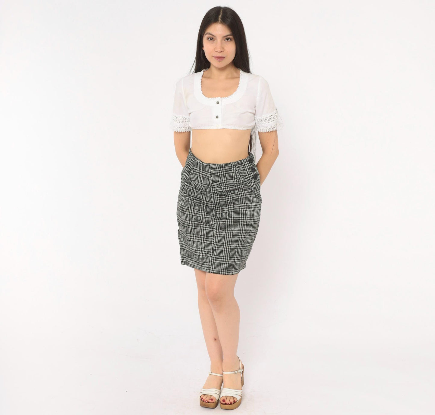 Y2K Zoey & Beth Houndstooth Glen Plaid Mini Skirt Black White Small S