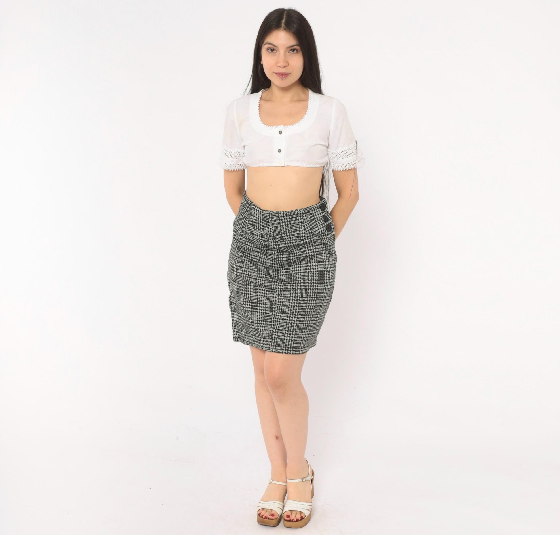 Y2K Zoey & Beth Houndstooth Glen Plaid Mini Skirt Black White Small S