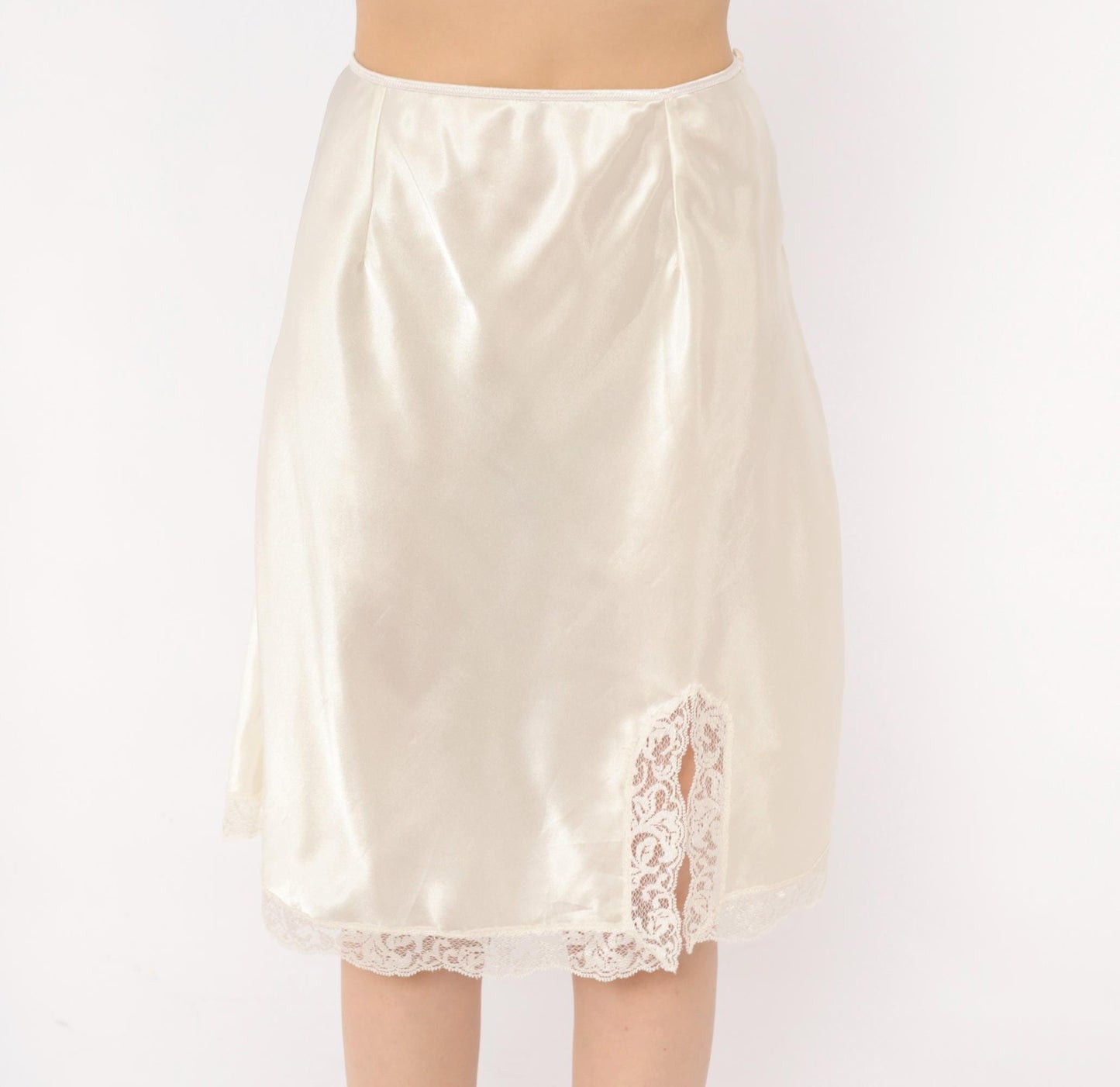 90s Victoria's Secret Half Slip Cream Satin Lace Trim Knee-Length Large L