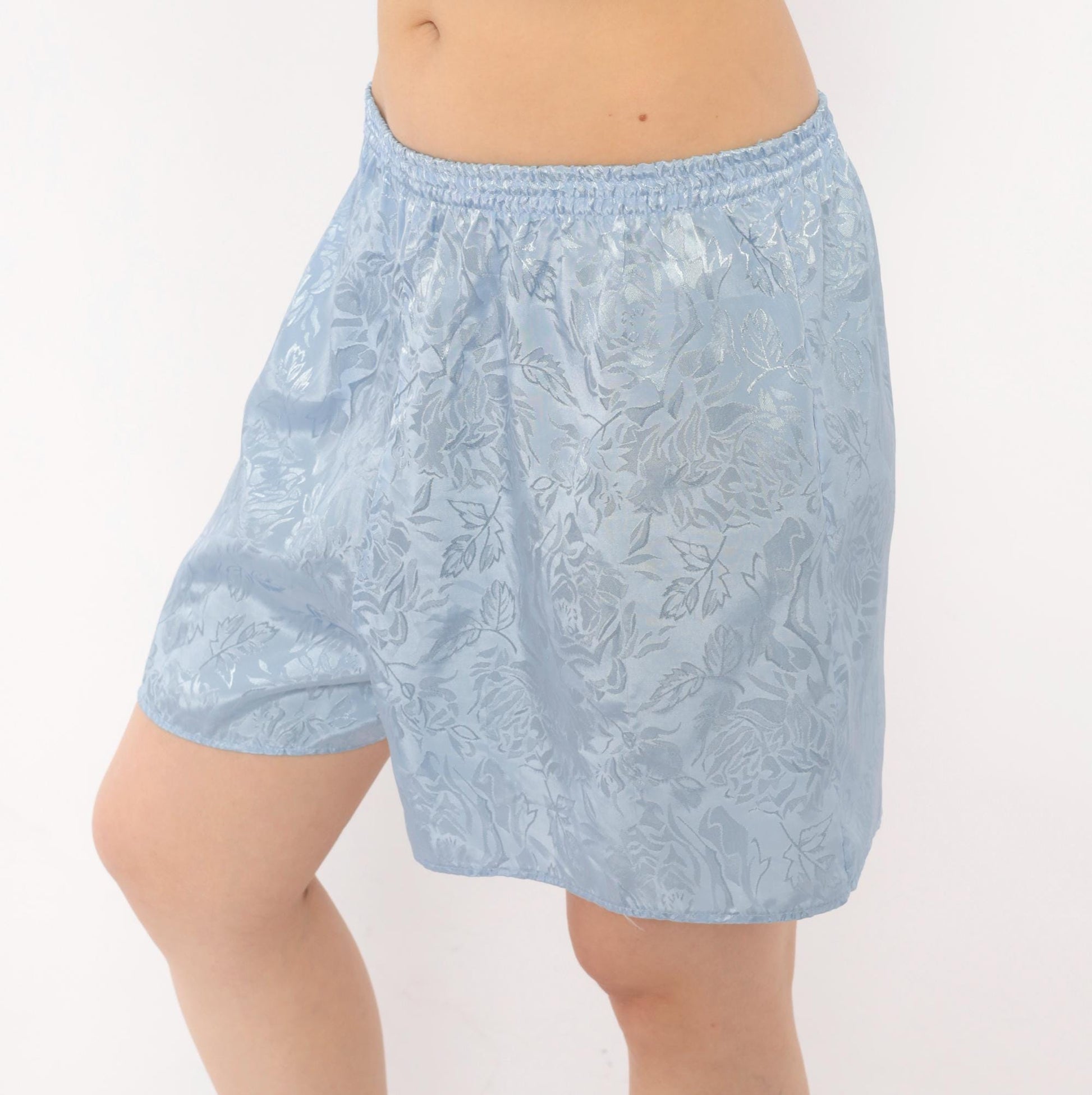 90s Morgan Taylor Powder Blue Jacquard Floral Sleep Shorts Small