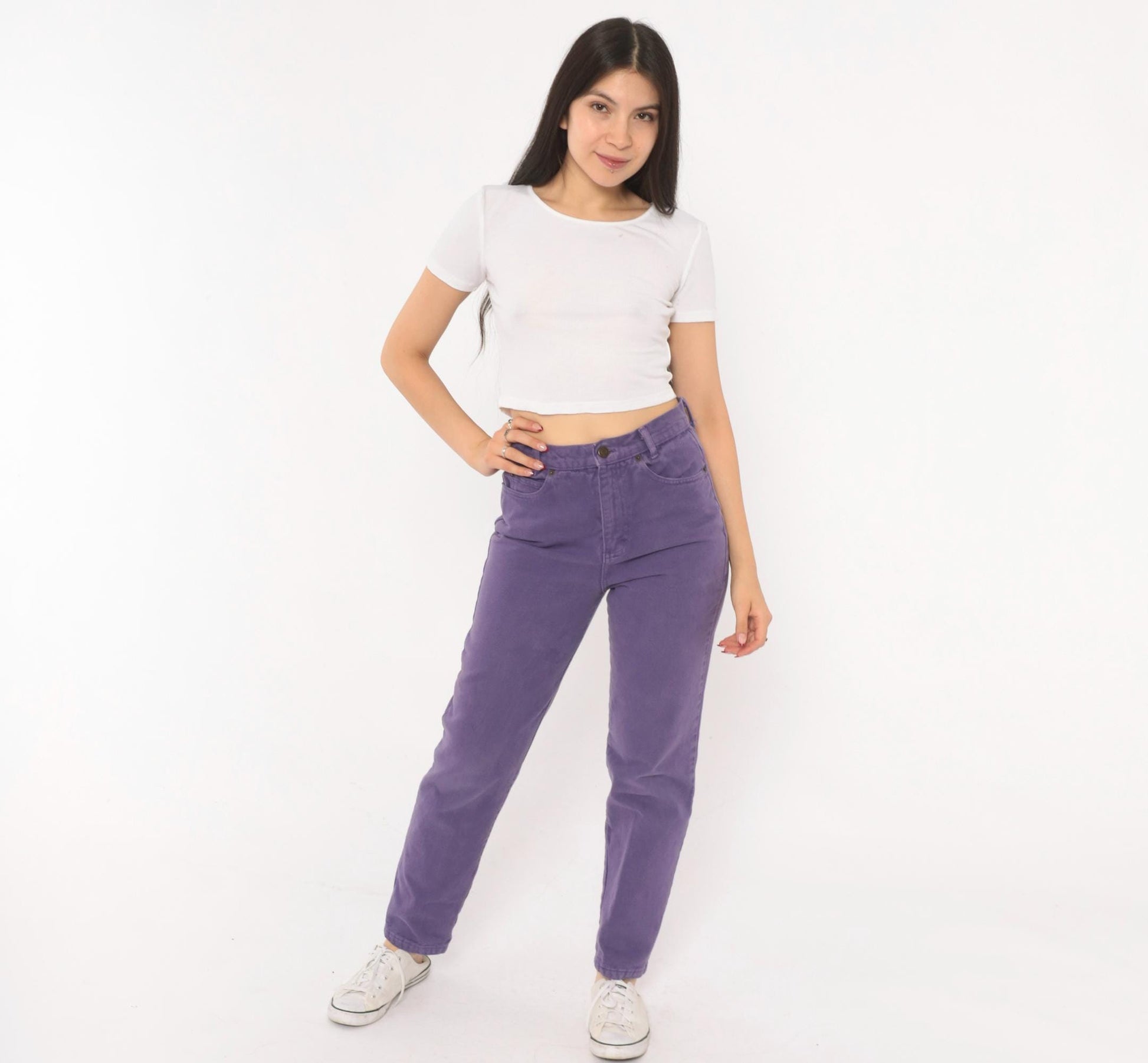 90s Merona Purple High-Waisted Mom Jeans Tapered Denim 26 Waist