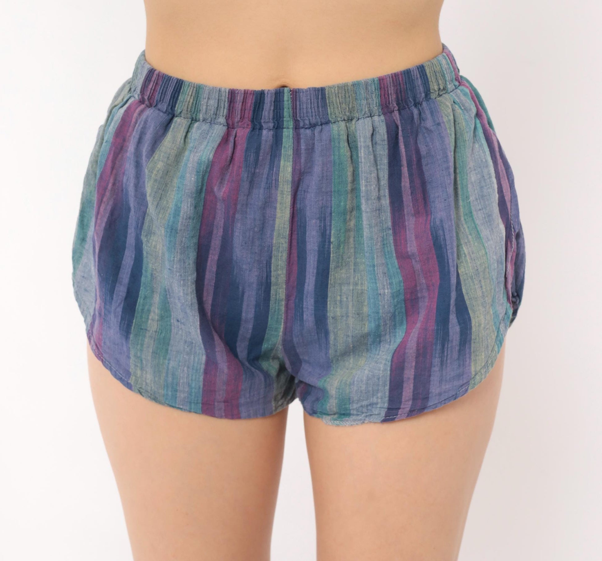 80s Pounders Ikat Stripe Shorts Purple Teal Cotton Dolphin Extra Small XS